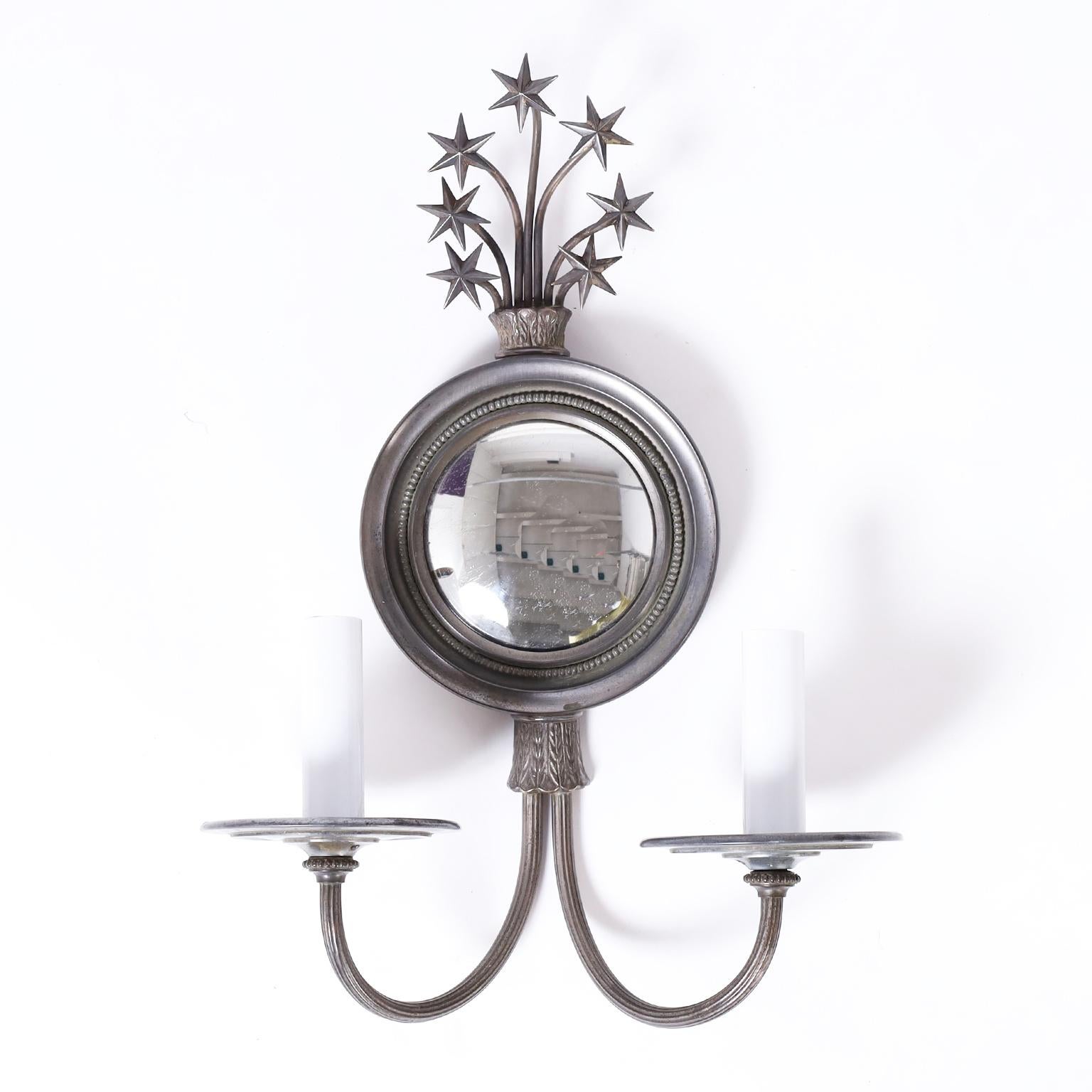 American Pair of Mirrored Wall Sconces with Stars For Sale