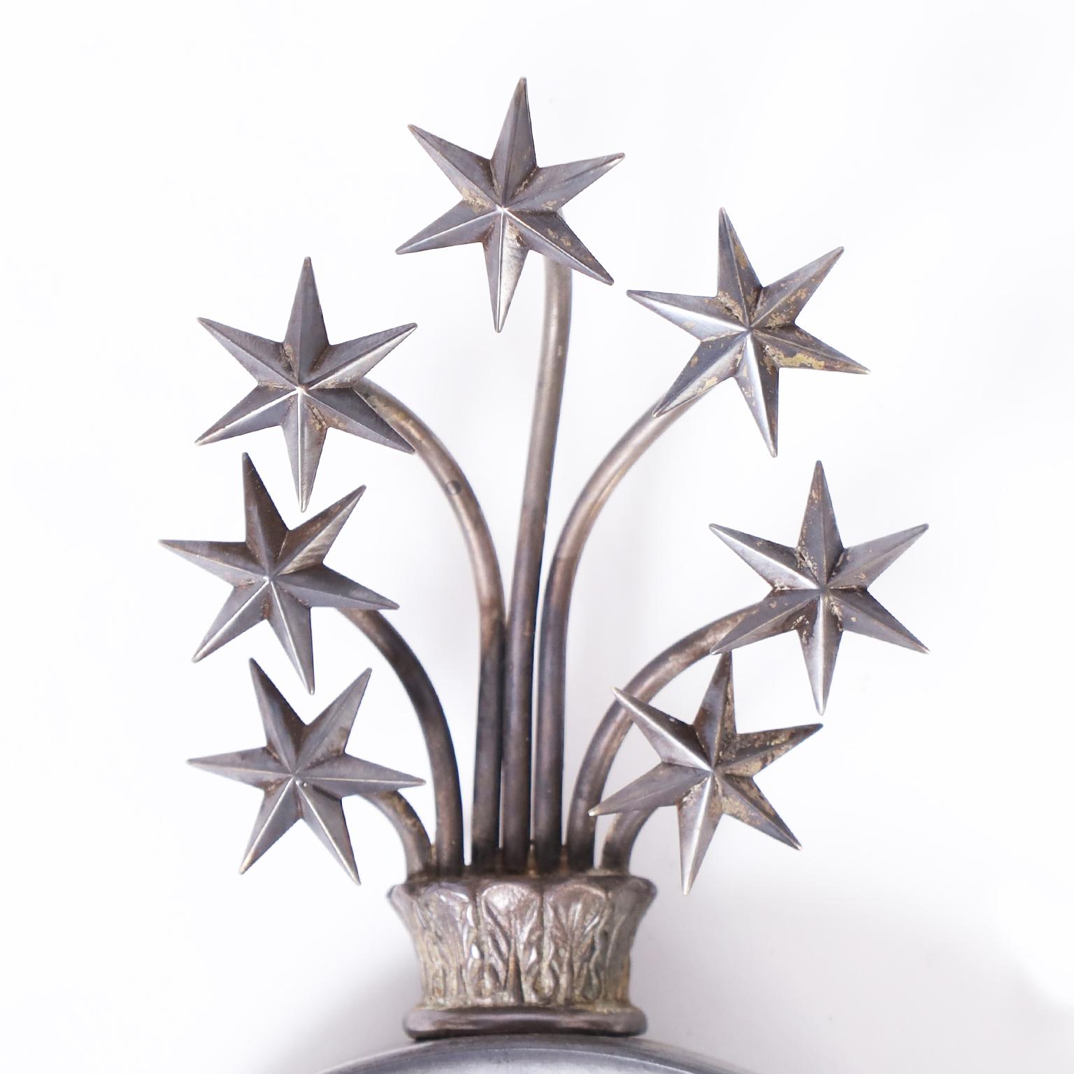Pair of Mirrored Wall Sconces with Stars In Good Condition For Sale In Palm Beach, FL