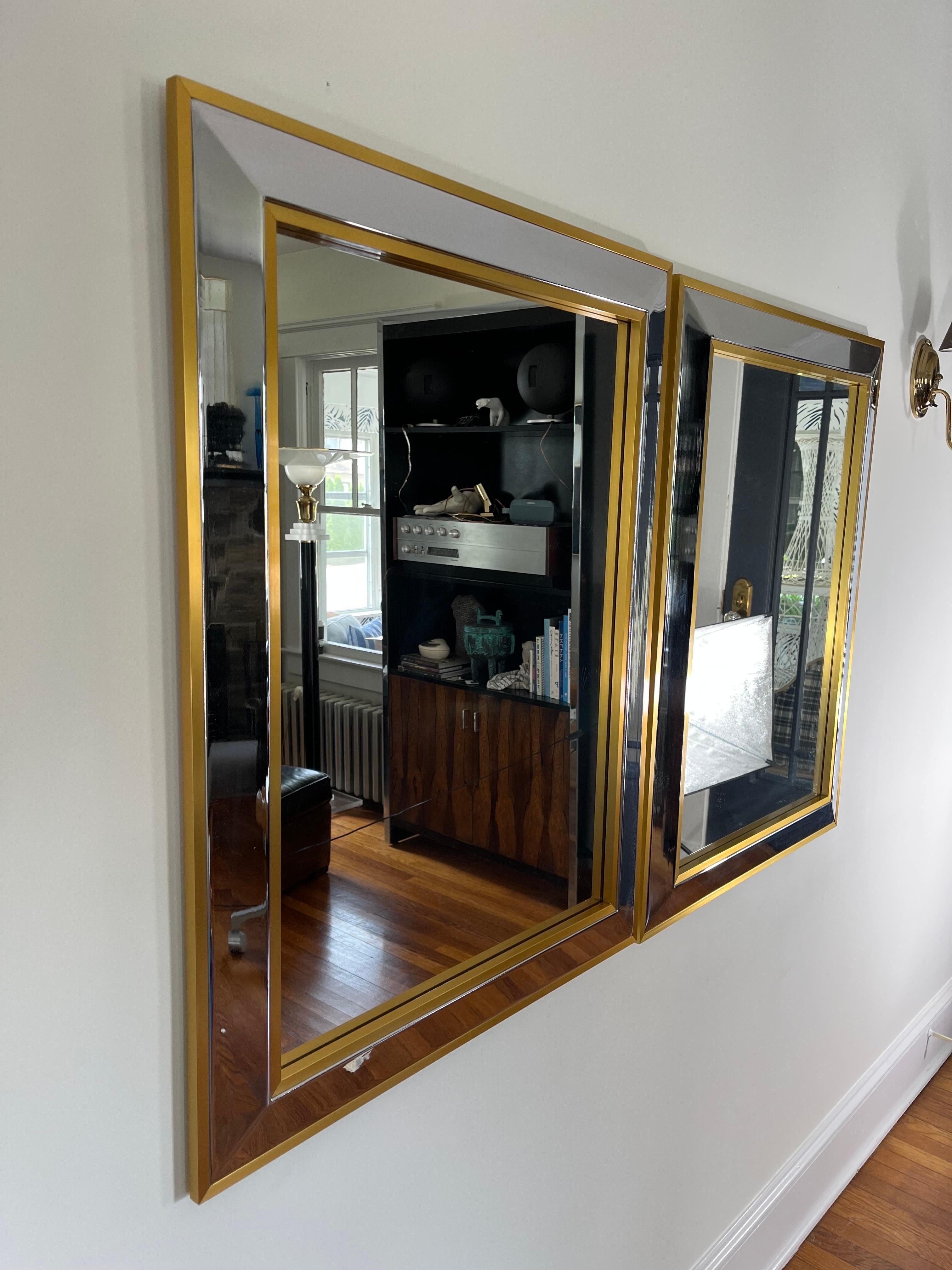 Mid-Century Modern Italian Brass and Chrome Mirrors 1970's  For Sale