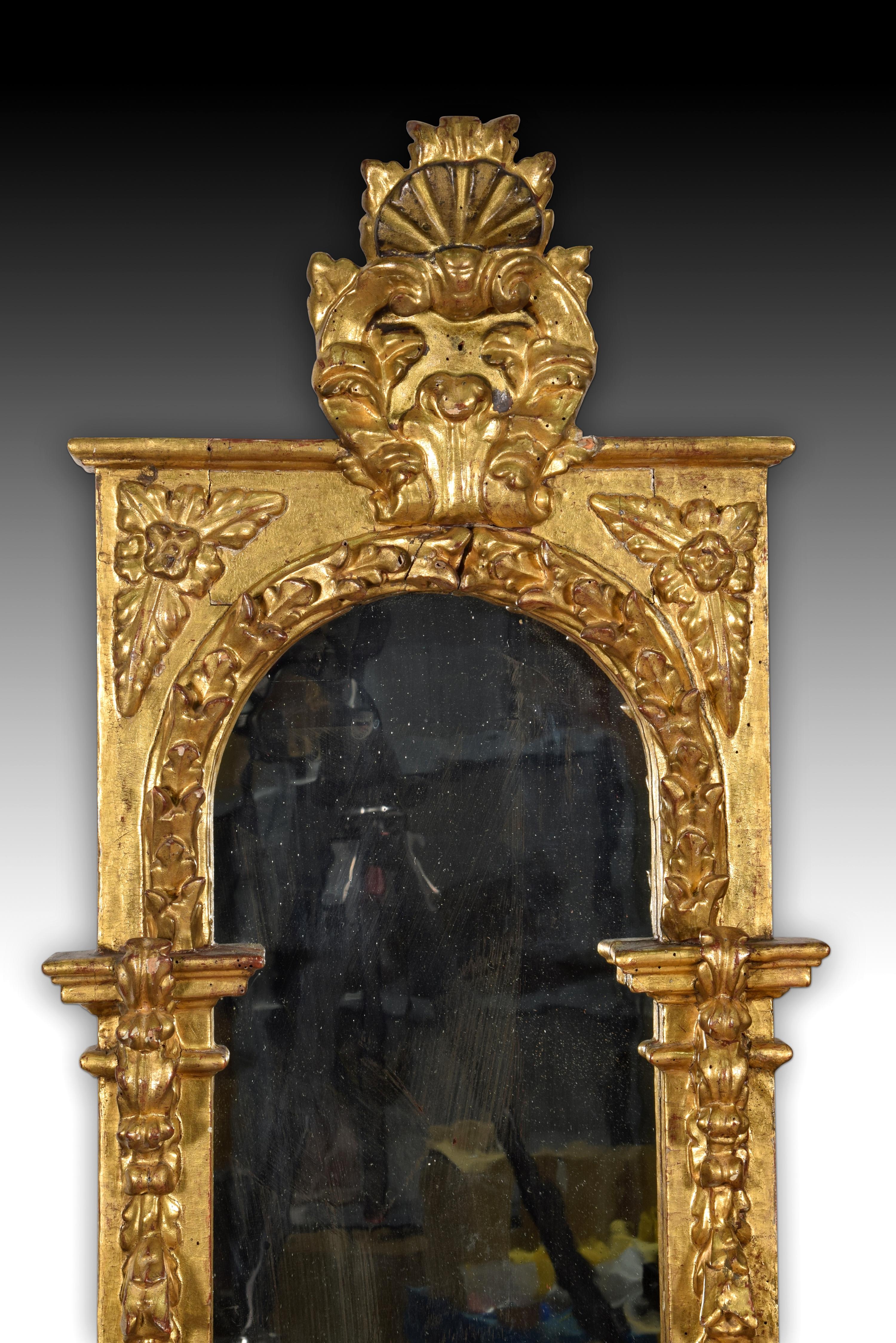Rococo Pair of Mirrors, Carved and Gilded Wood, Spanish School, 18th Century