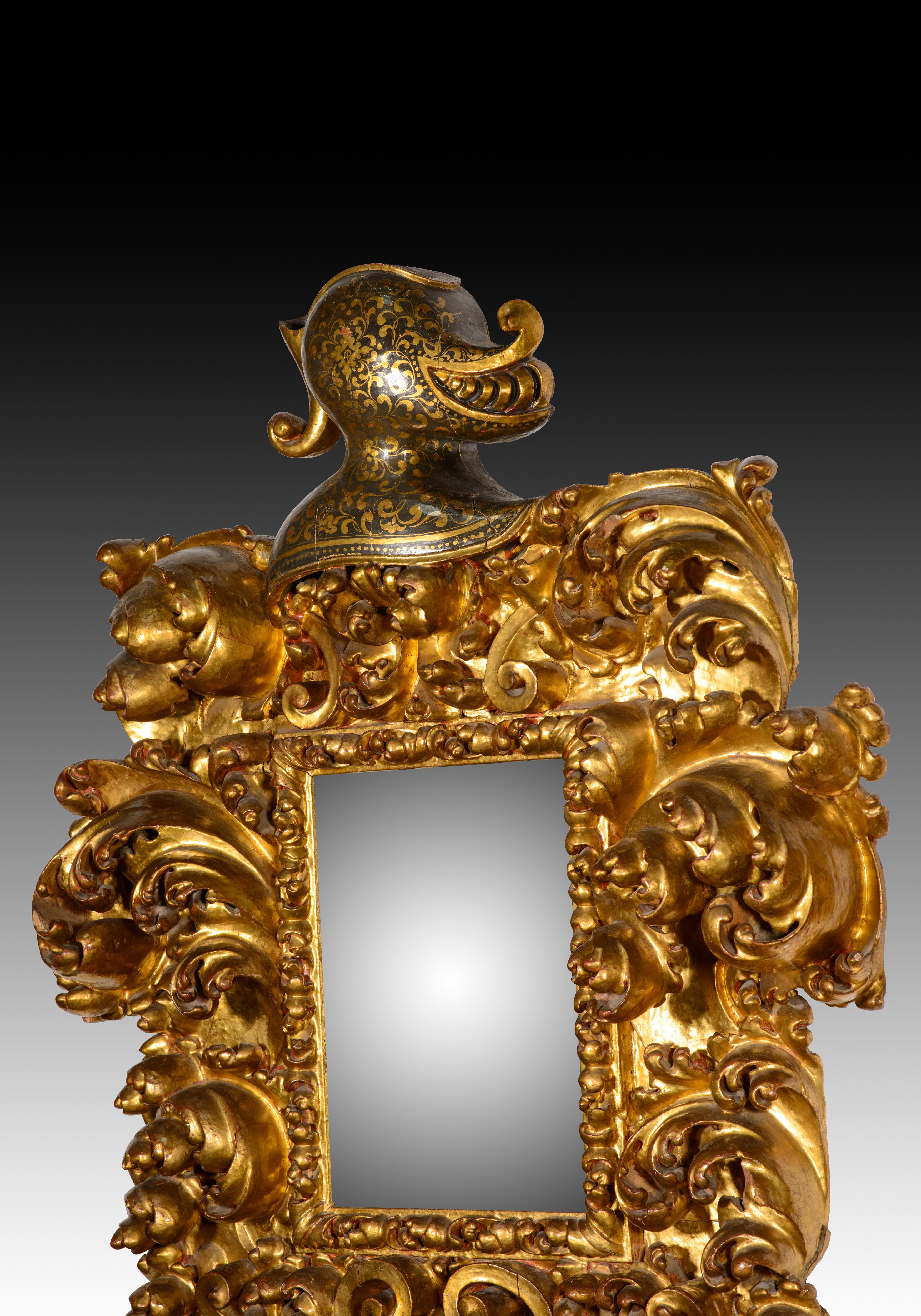 Paire de miroirs. Bois sculpté et polychrome. Spanish School, XVIIe siècle. en vente 3