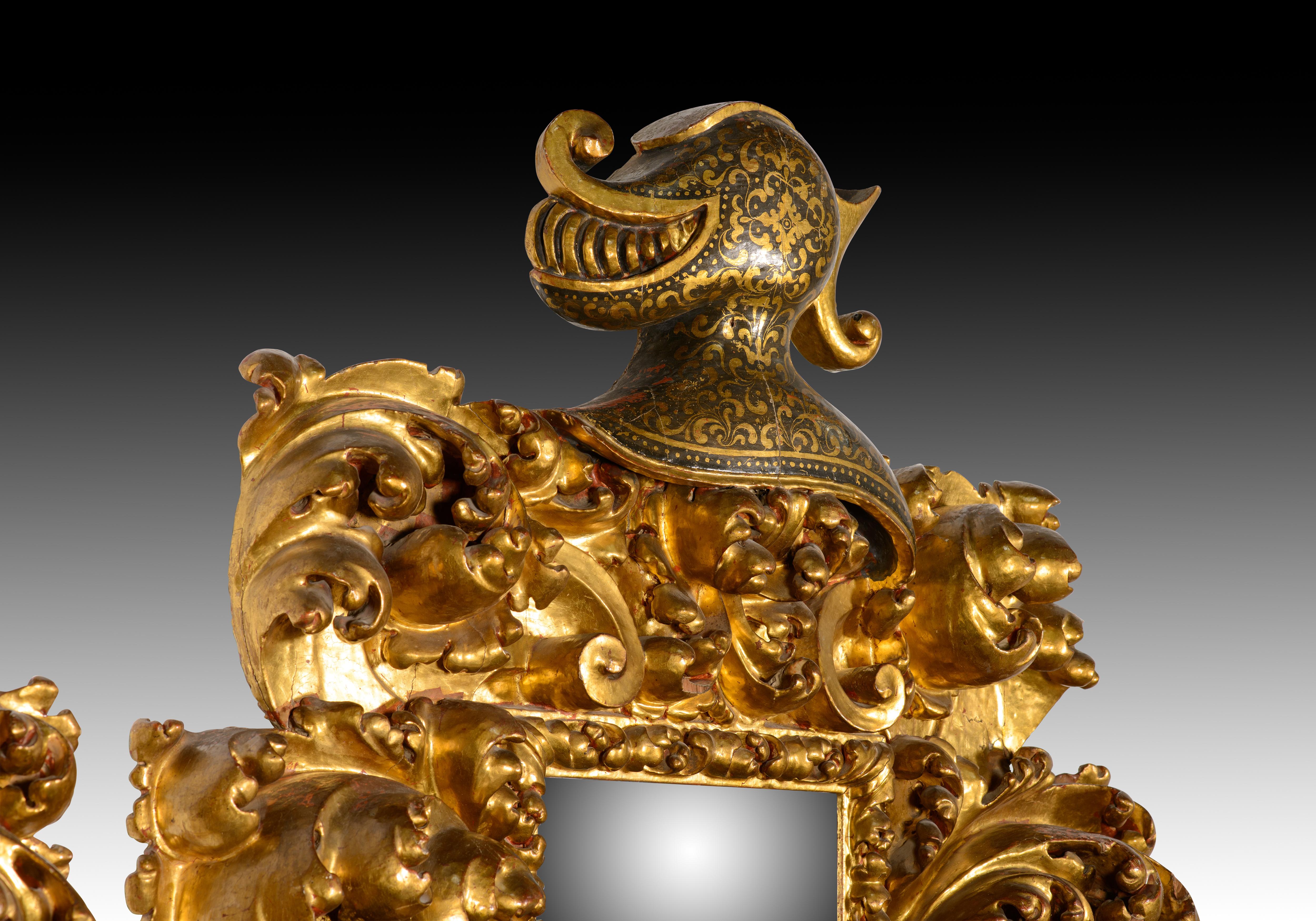 Paire de miroirs. Bois sculpté et polychrome. Spanish School, XVIIe siècle. en vente 6
