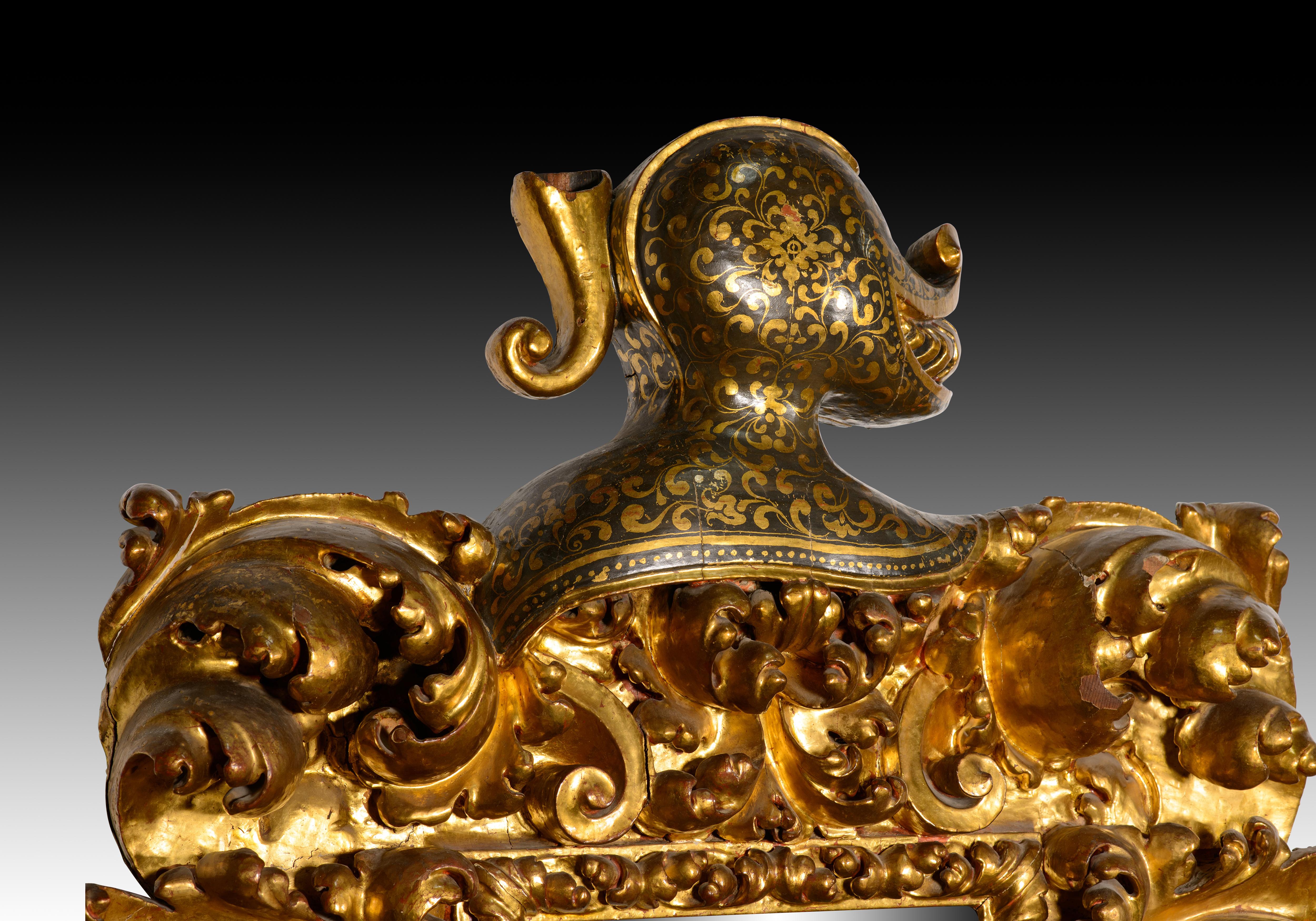 Paire de miroirs. Bois sculpté et polychrome. Spanish School, XVIIe siècle. en vente 7