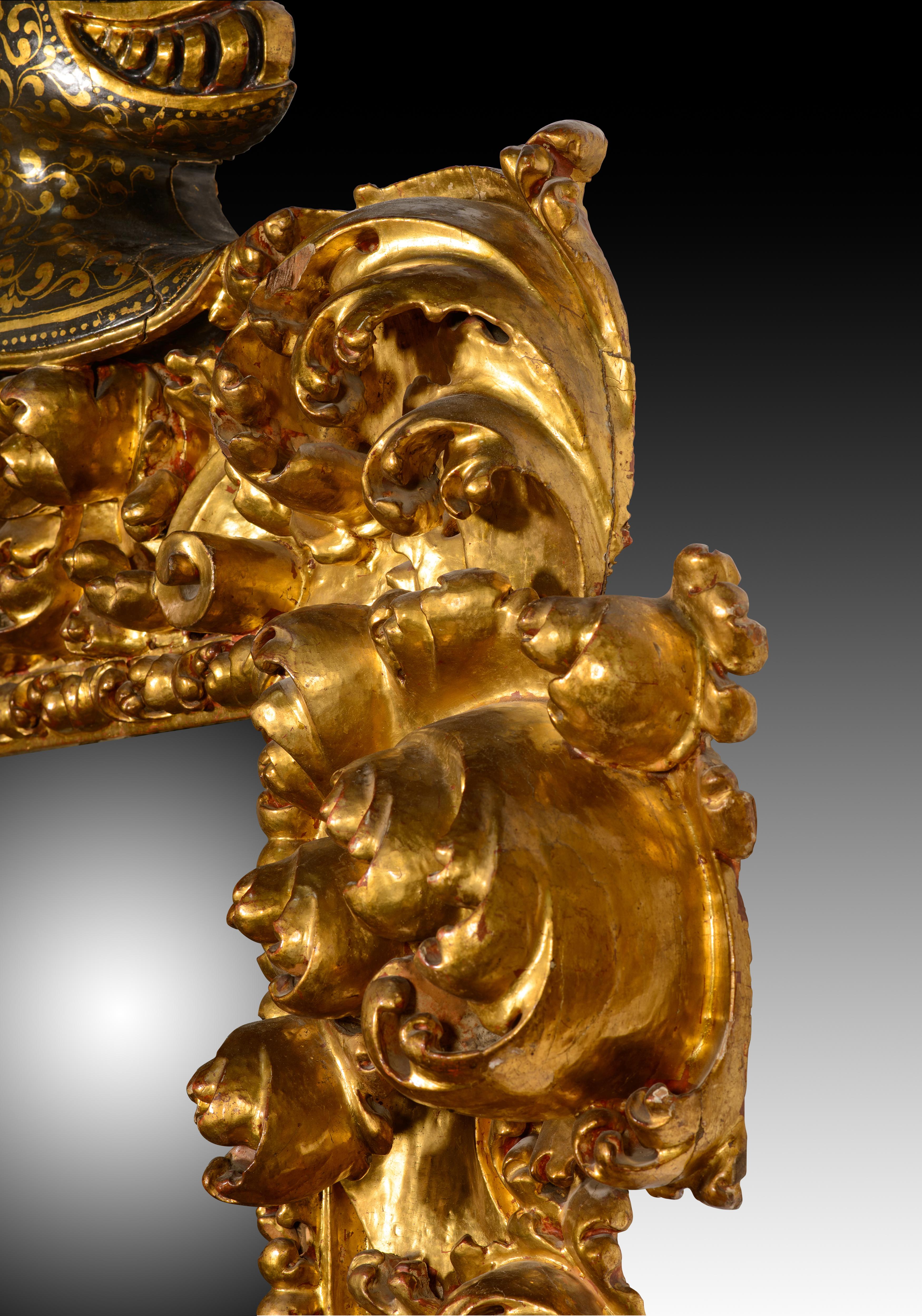 Paire de miroirs. Bois sculpté et polychrome. Spanish School, XVIIe siècle. en vente 11
