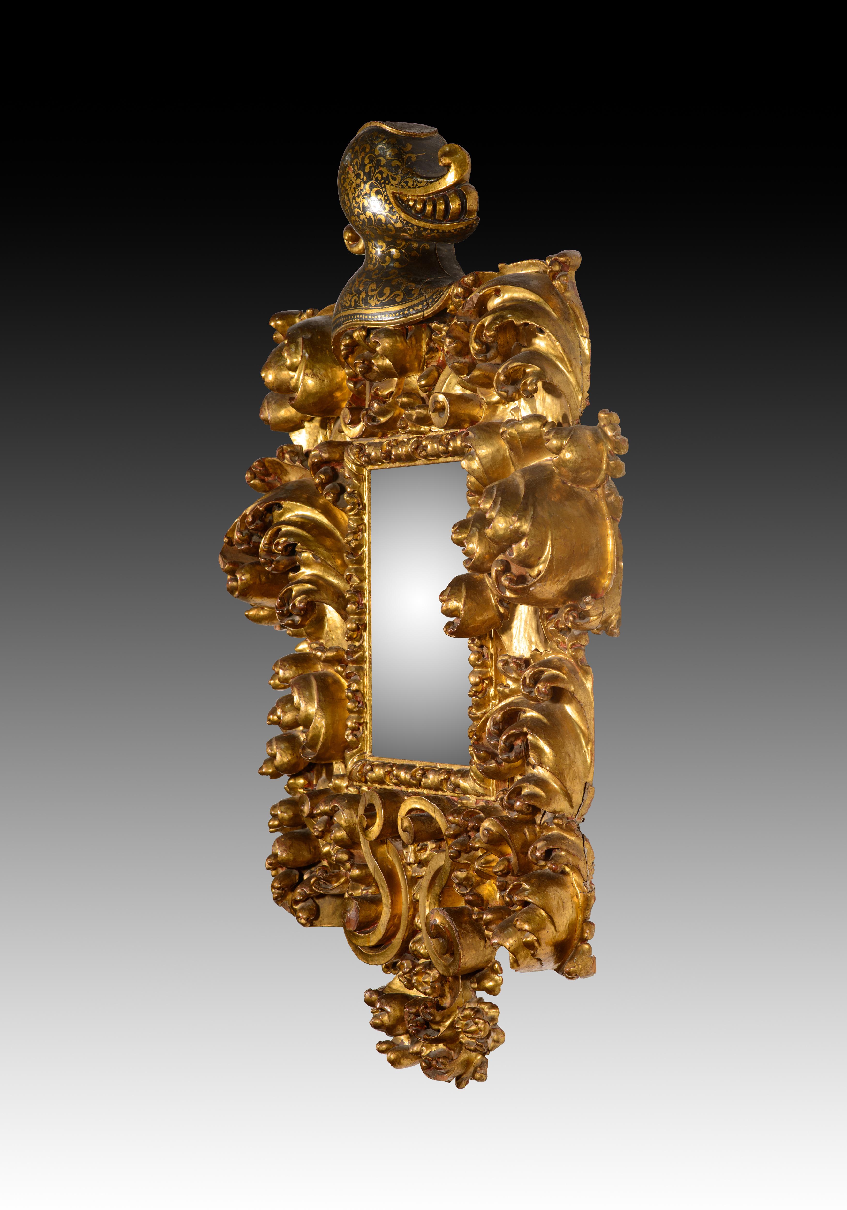 XVIIIe siècle et antérieur Paire de miroirs. Bois sculpté et polychrome. Spanish School, XVIIe siècle. en vente