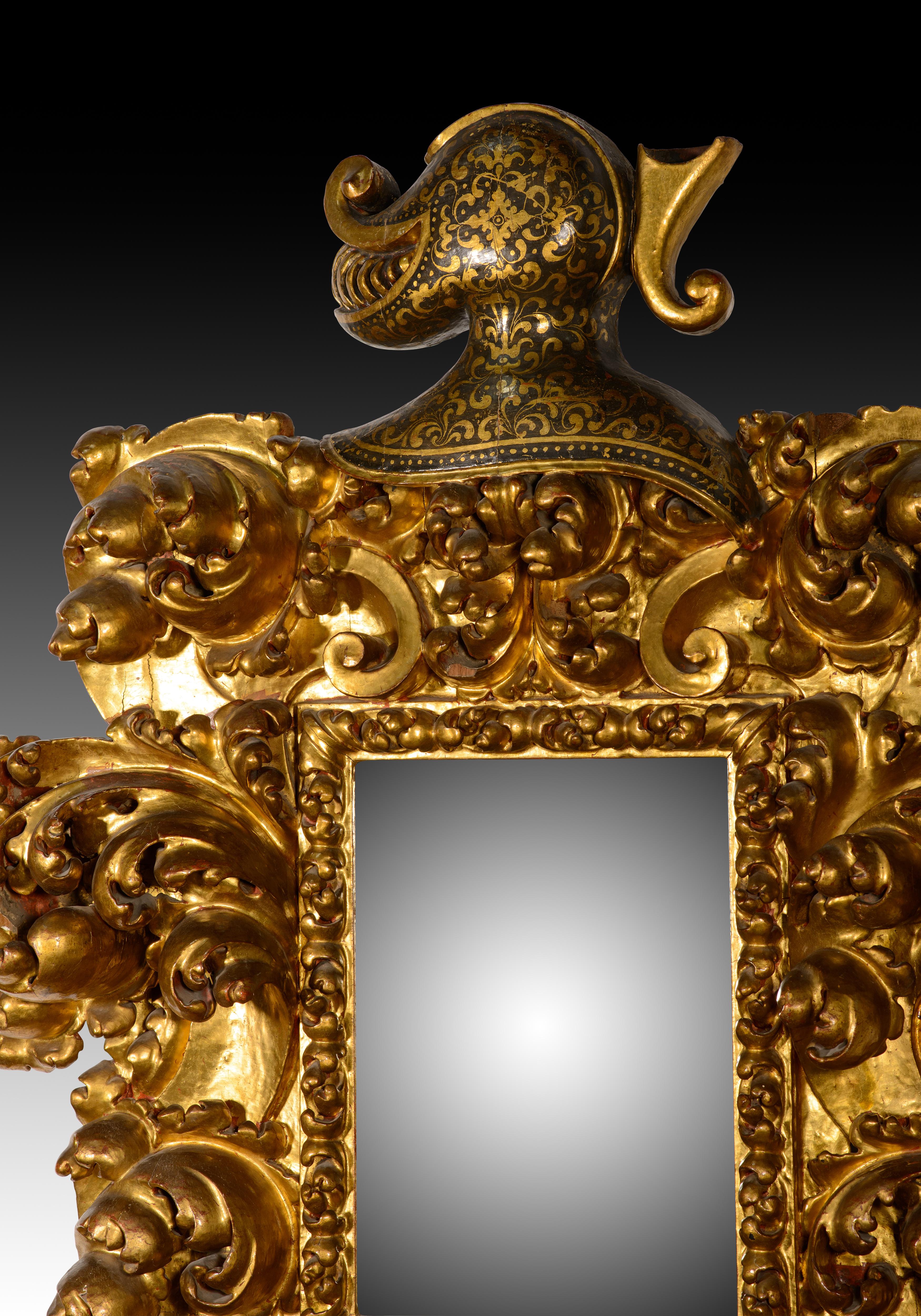 Paire de miroirs. Bois sculpté et polychrome. Spanish School, XVIIe siècle. en vente 2