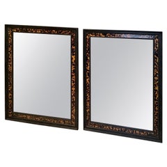 Pair of Mirrors Framed in Black Wood and Trimmed with Faux Tortoise Design