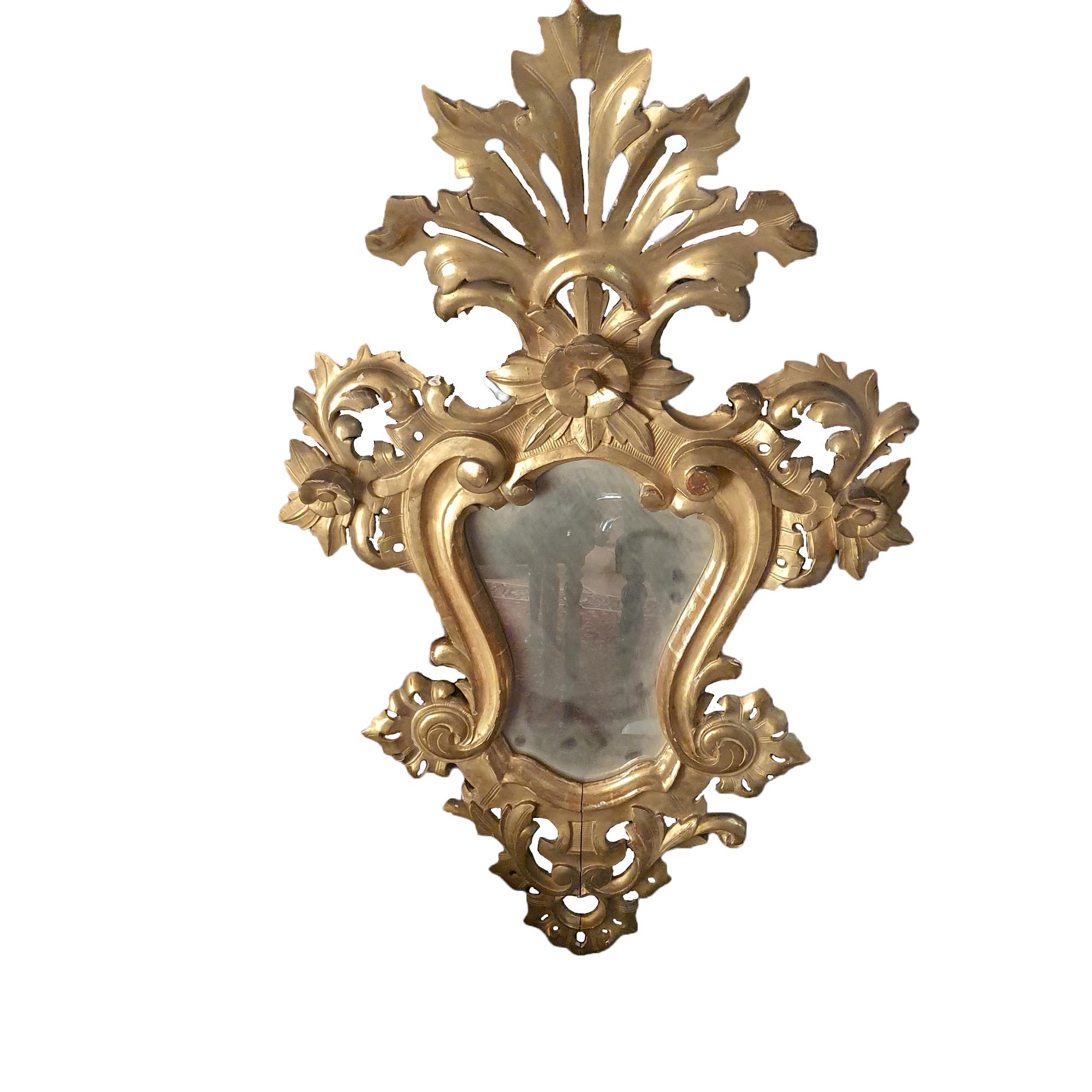 Italian Pair of Mirrors in Carved and Gilded Wood, Pure Gold Leaf, Louis XV Style For Sale