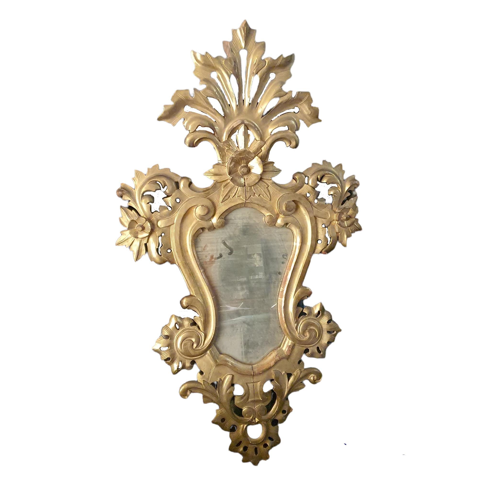 Pair of Mirrors in Carved and Gilded Wood, Pure Gold Leaf, Louis XV Style In Good Condition For Sale In PALERMO, IT