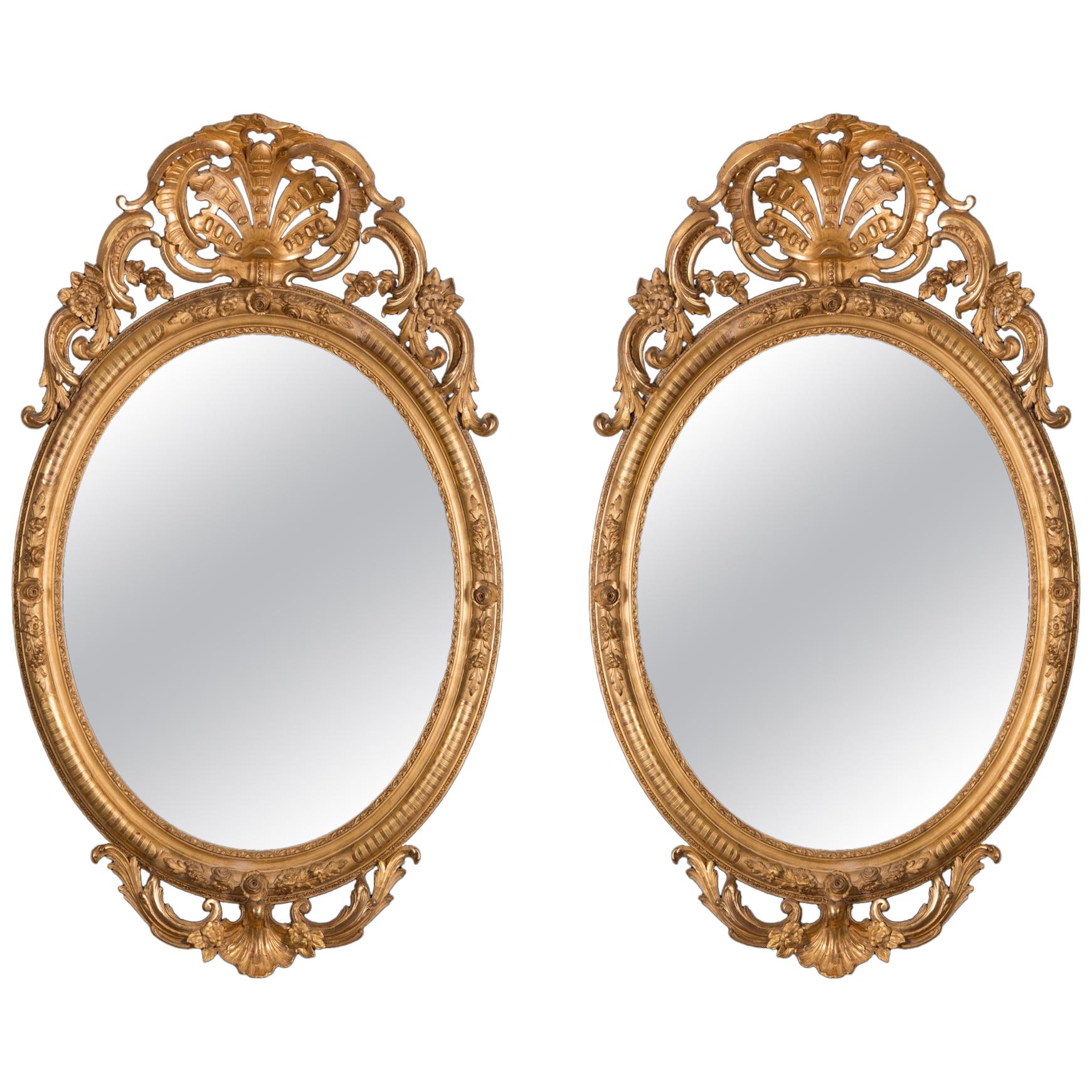 Pair of Mirrors in Carved and Guilt wood. French, 19th century  For Sale