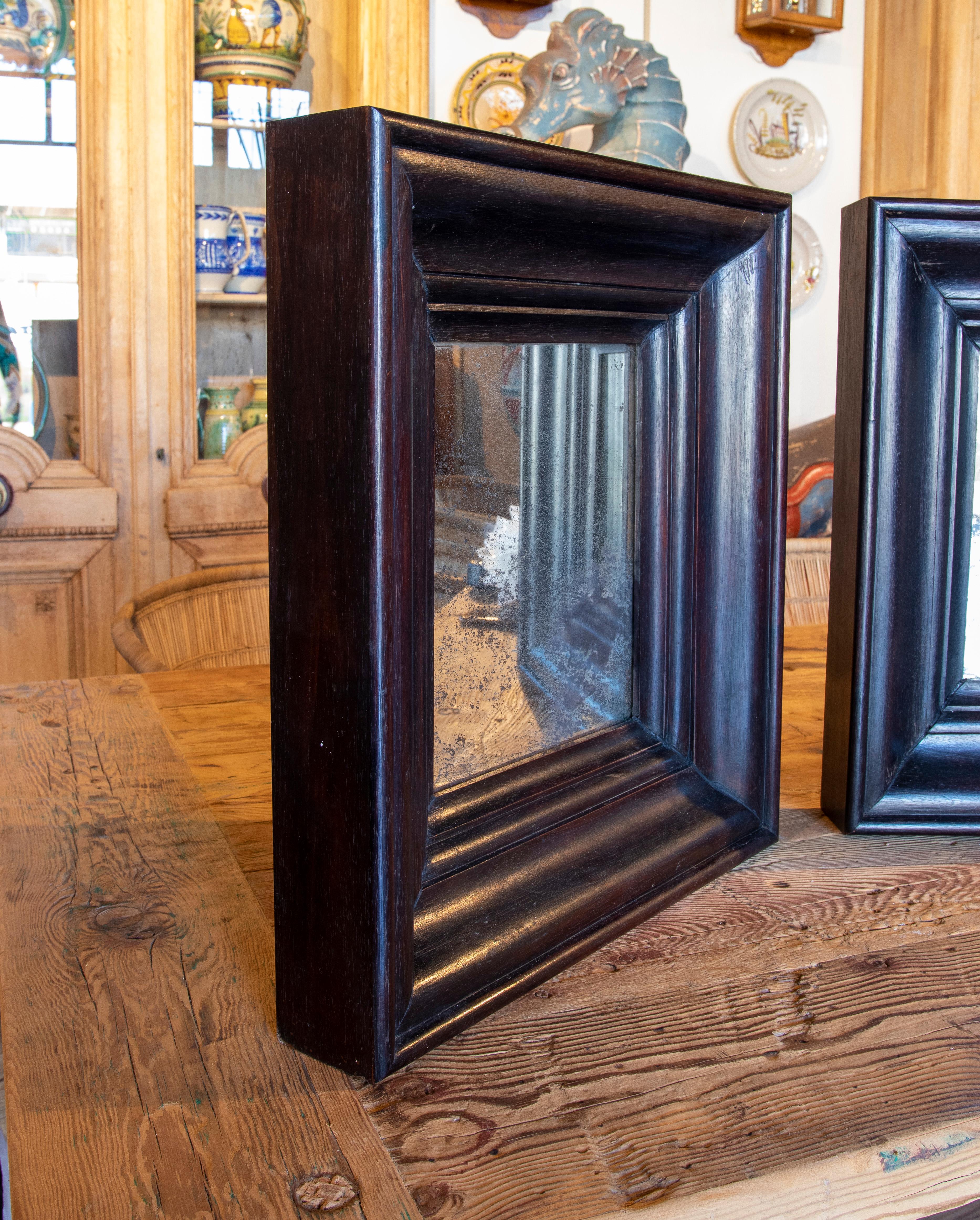 Pair of Mirrors in Dark Rosewood with Antique Glass In Good Condition In Marbella, ES