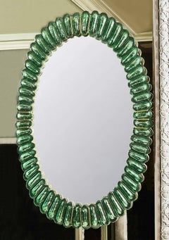 Pair of Mirrors in Green Murano Glass