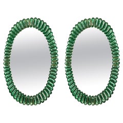Paire de miroirs en verre de Murano vert