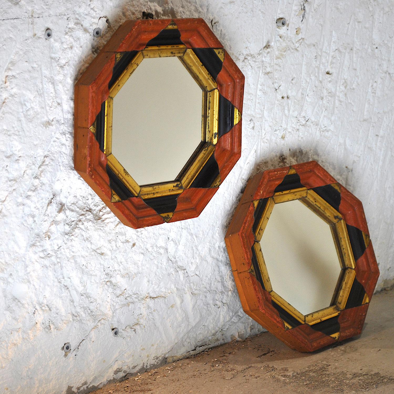 A lovely pair of mirrors with a worked hexagonal frame from the 1960s.