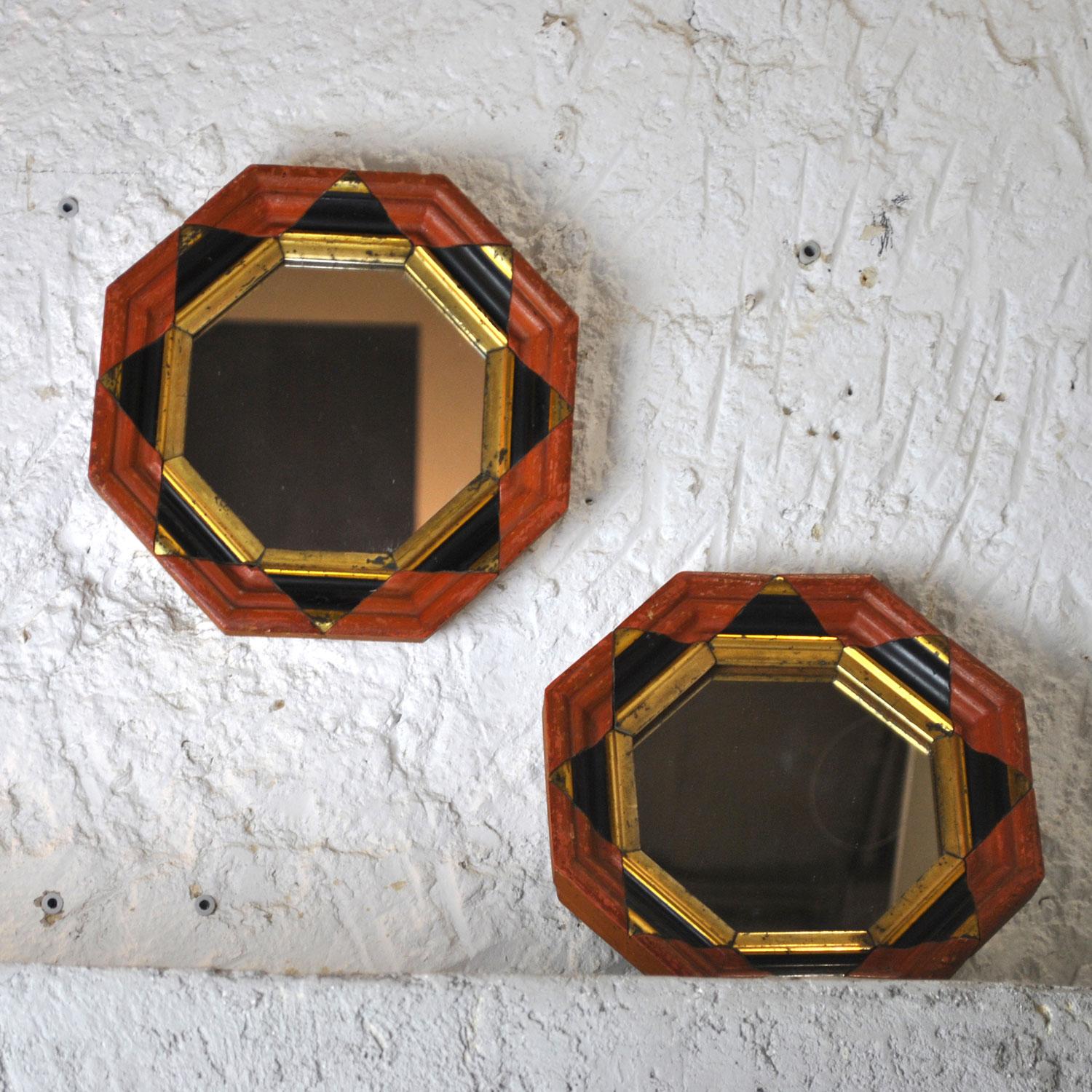 Mid-Century Modern Pair of Mirrors with a Worked Hexagonal Frame