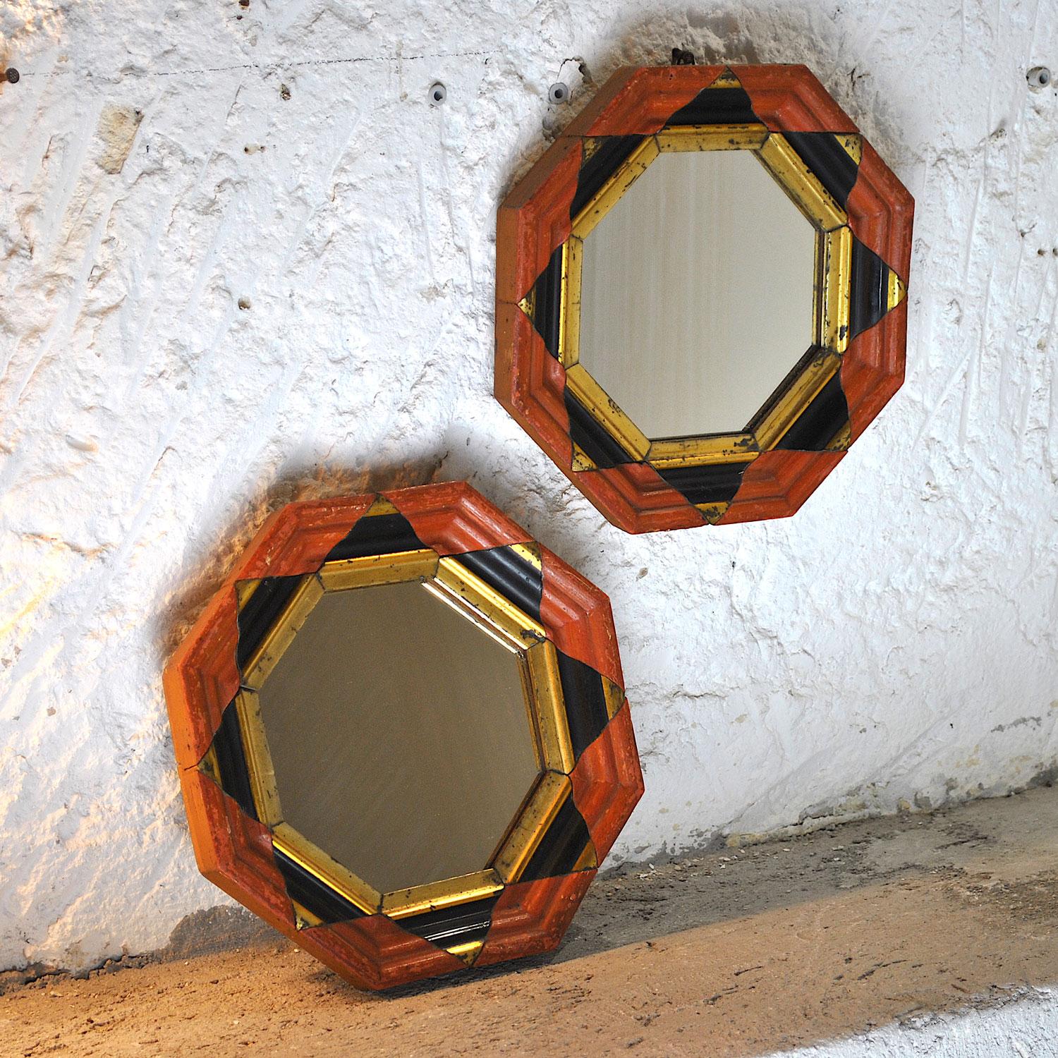 Italian Pair of Mirrors with a Worked Hexagonal Frame