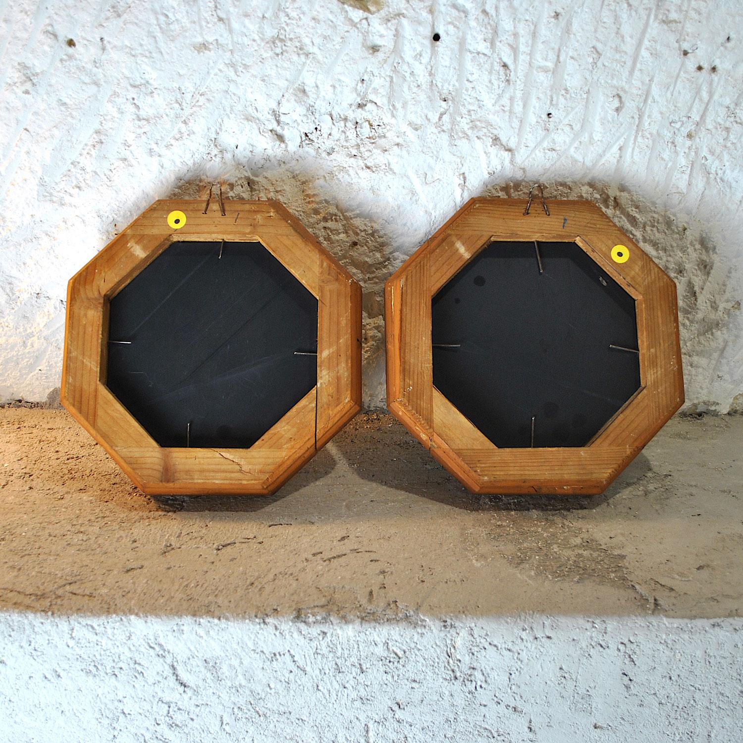 Mid-20th Century Pair of Mirrors with a Worked Hexagonal Frame