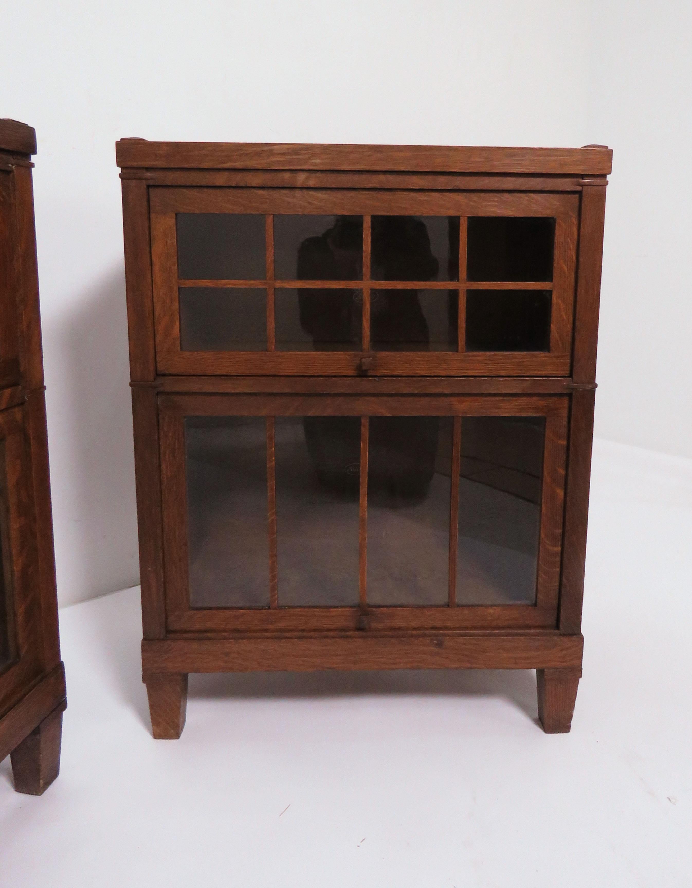 Early 20th Century Pair of Mission Oak Arts & Crafts Barrister Bookcase Cabinets by Macey Co.