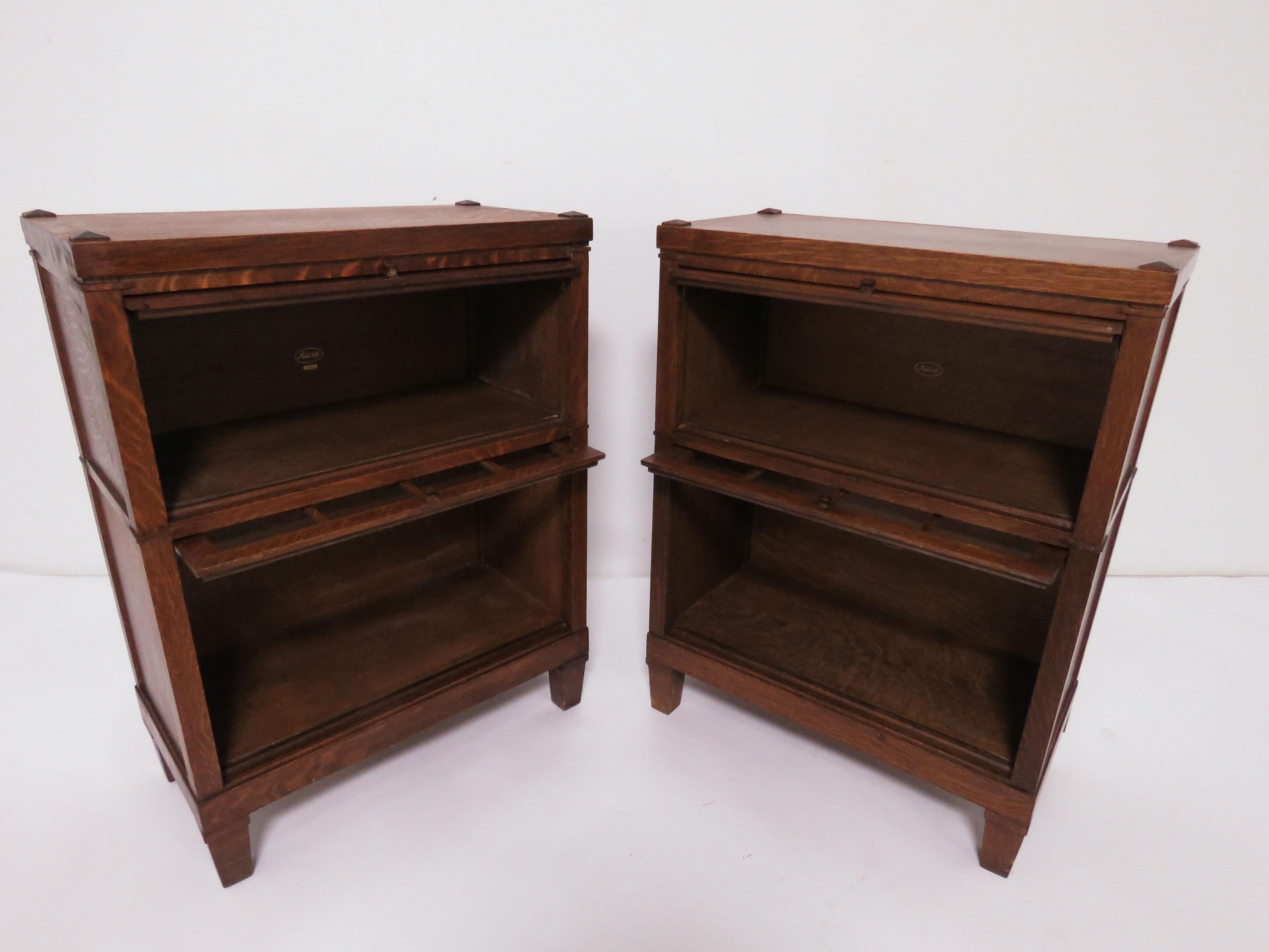 Pair of Mission Oak Arts & Crafts Barrister Bookcase Cabinets by Macey Co. 1