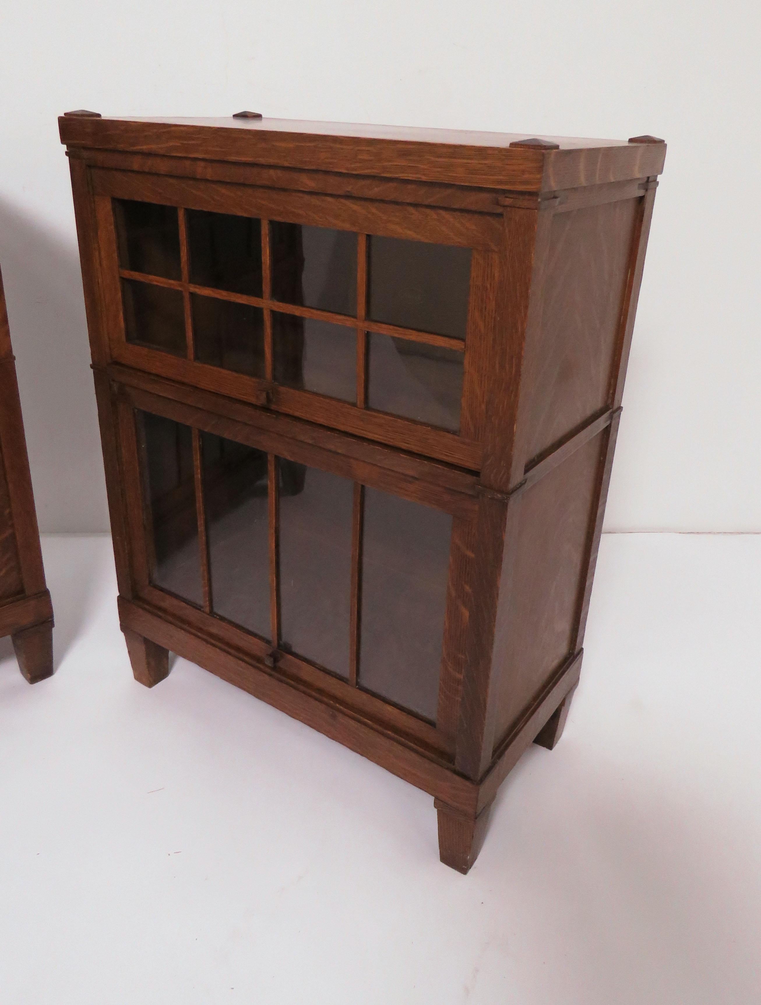 Pair of Mission Oak Arts & Crafts Barrister Bookcase Cabinets by Macey Co. 2