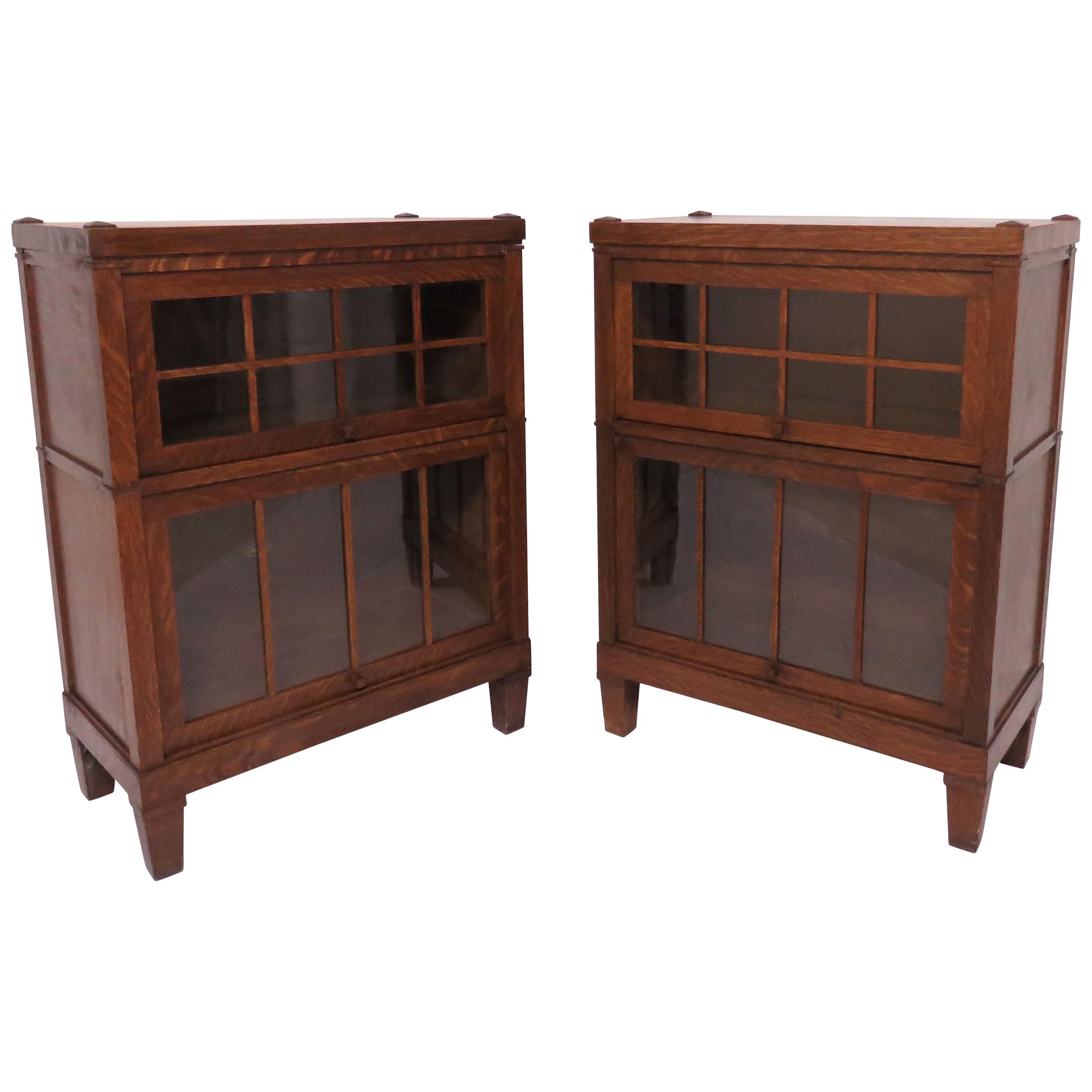 Pair of Mission Oak Arts & Crafts Barrister Bookcase Cabinets by Macey Co.