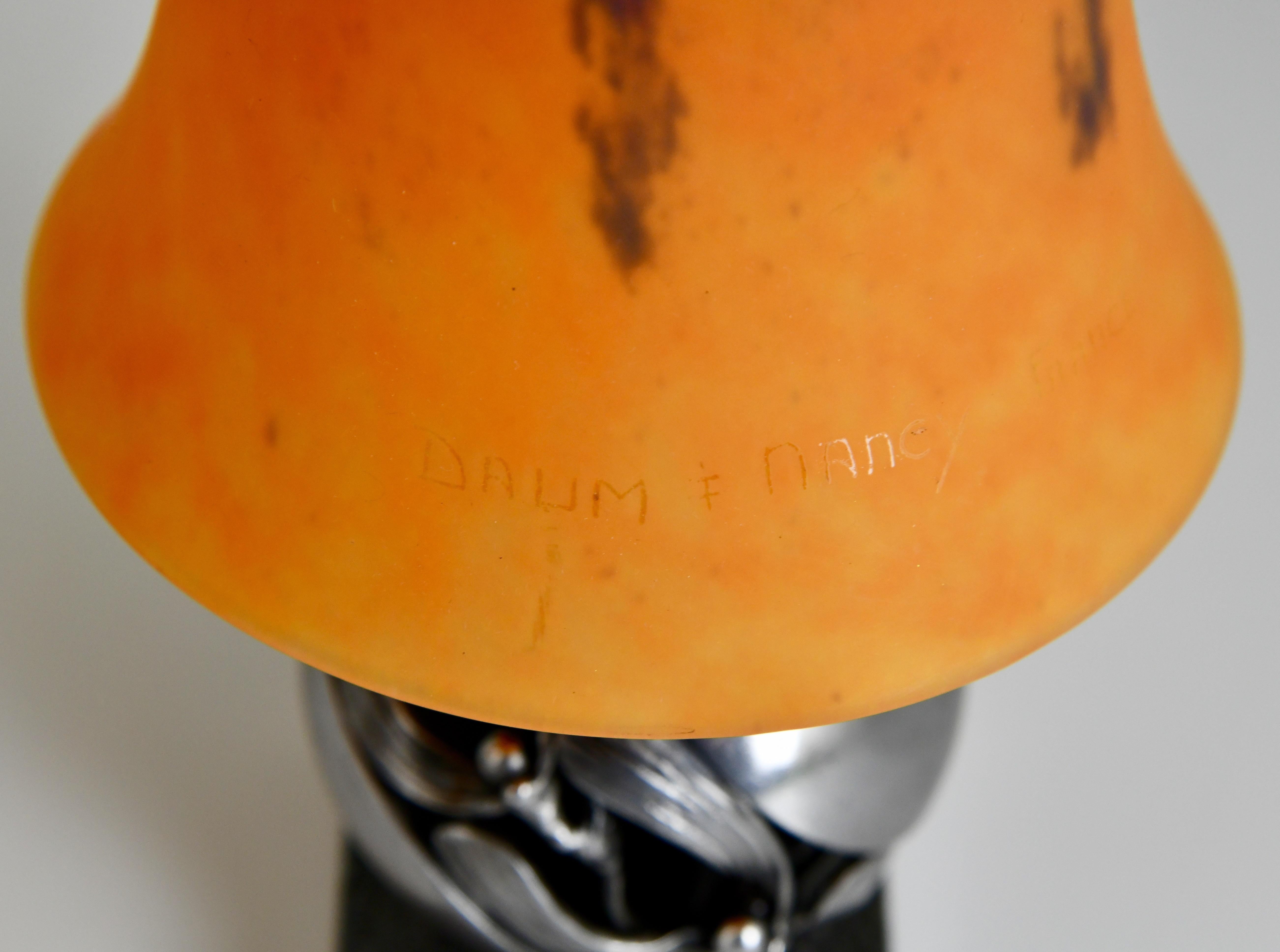 Paire de lampes de table Boule de Gui Art Déco à bouts arrondis Edgar Brandt et Daum 1925 en vente 3