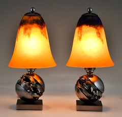 Pair of Mistletoe Boule de Gui Art Deco table lamps Edgar Brandt and Daum 1925