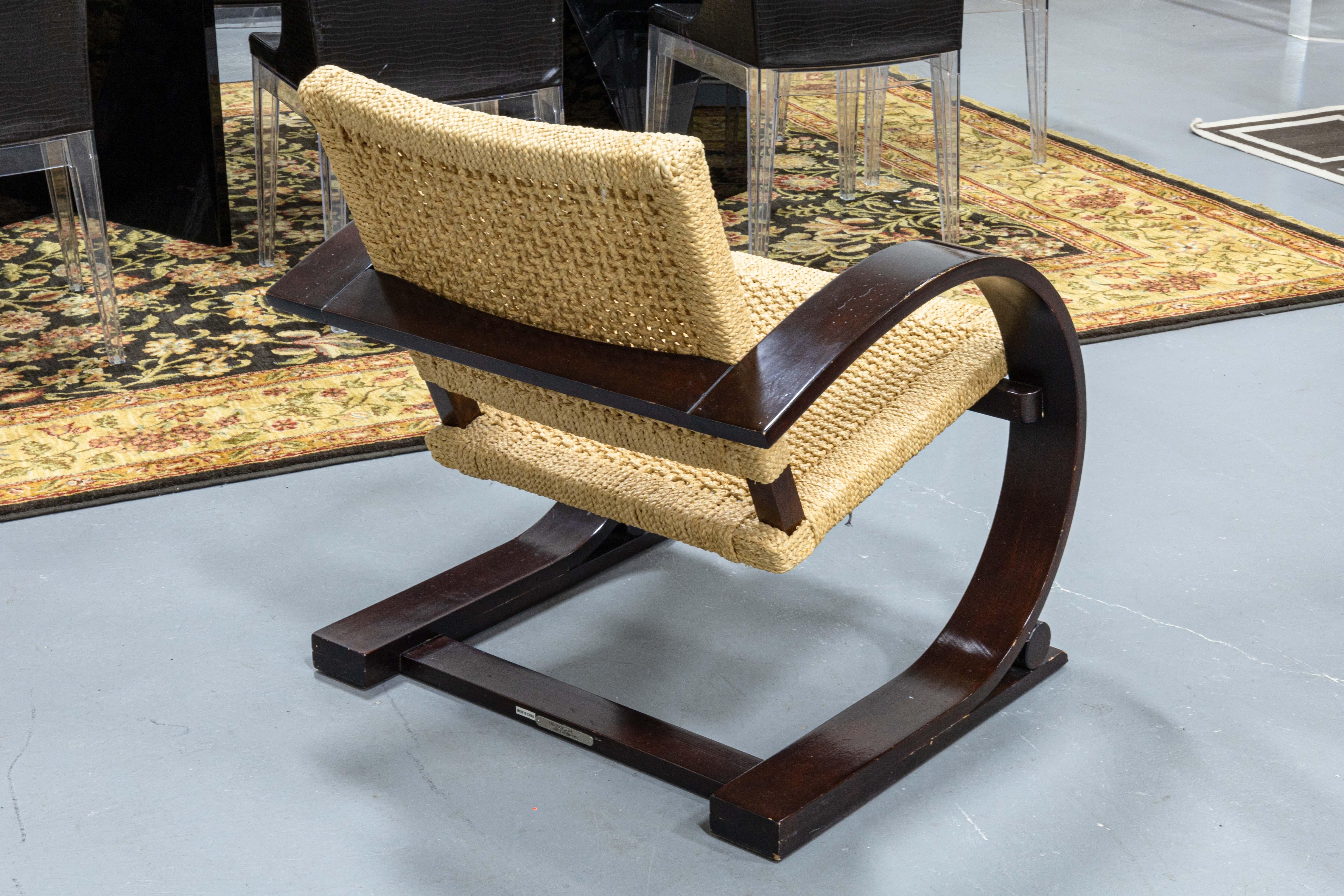 Pair of Mitchell Gold and Bob Williams Brown Wood and Cane Cantilever Armchairs 1