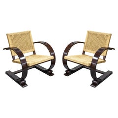 Pair of Mitchell Gold and Bob Williams Brown Wood and Cane Cantilever Armchairs