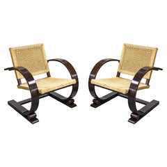 Pair of Mitchell Gold and Bob Williams Brown Wood and Cane Cantilever Armchairs