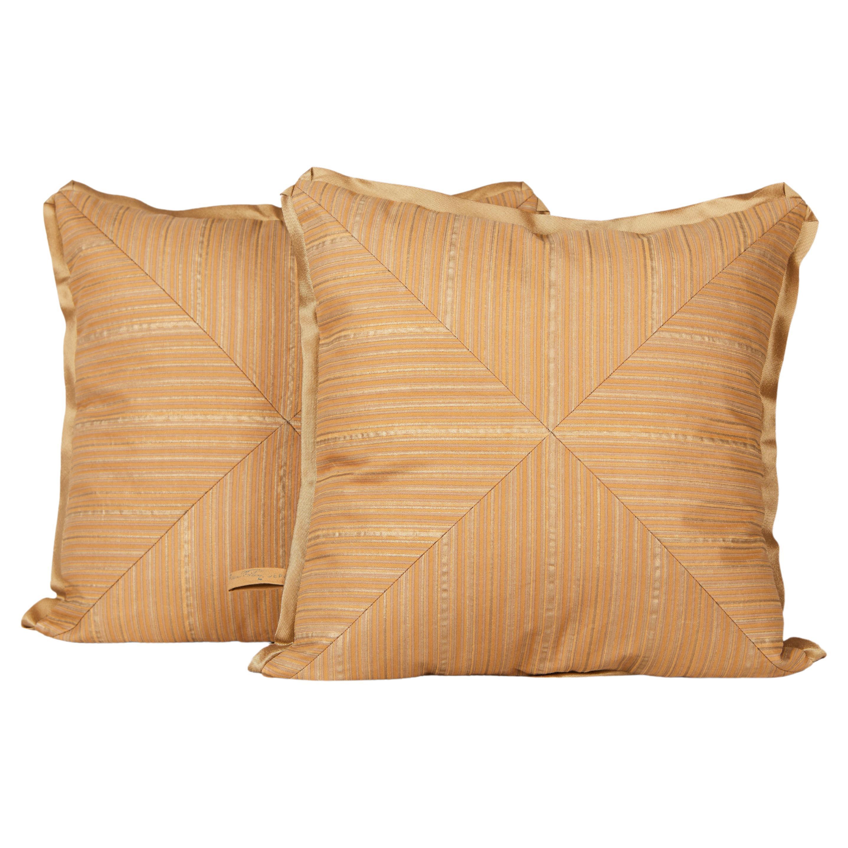 Pair of Mitered Fortuny Fabric Cushions in the Malmaison Pattern by David Duncan For Sale