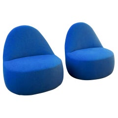 Pair of Mitt Lounge Chairs by Harry & Claudia Washington for Berhardt, Deep Blue