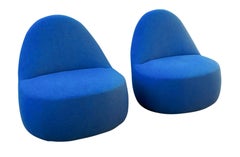 Pair of Mitt Lounge Chairs by Harry & Claudia Washington for Berhardt, Deep Blue