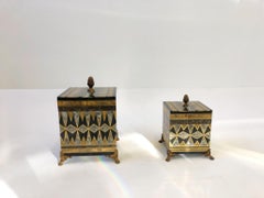 Pair of Mix Marble and Brass Footed Boxes by Maitland Smith