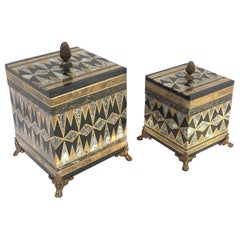 Pair of Mix Marble and Brass Footed Boxes by Maitland Smith