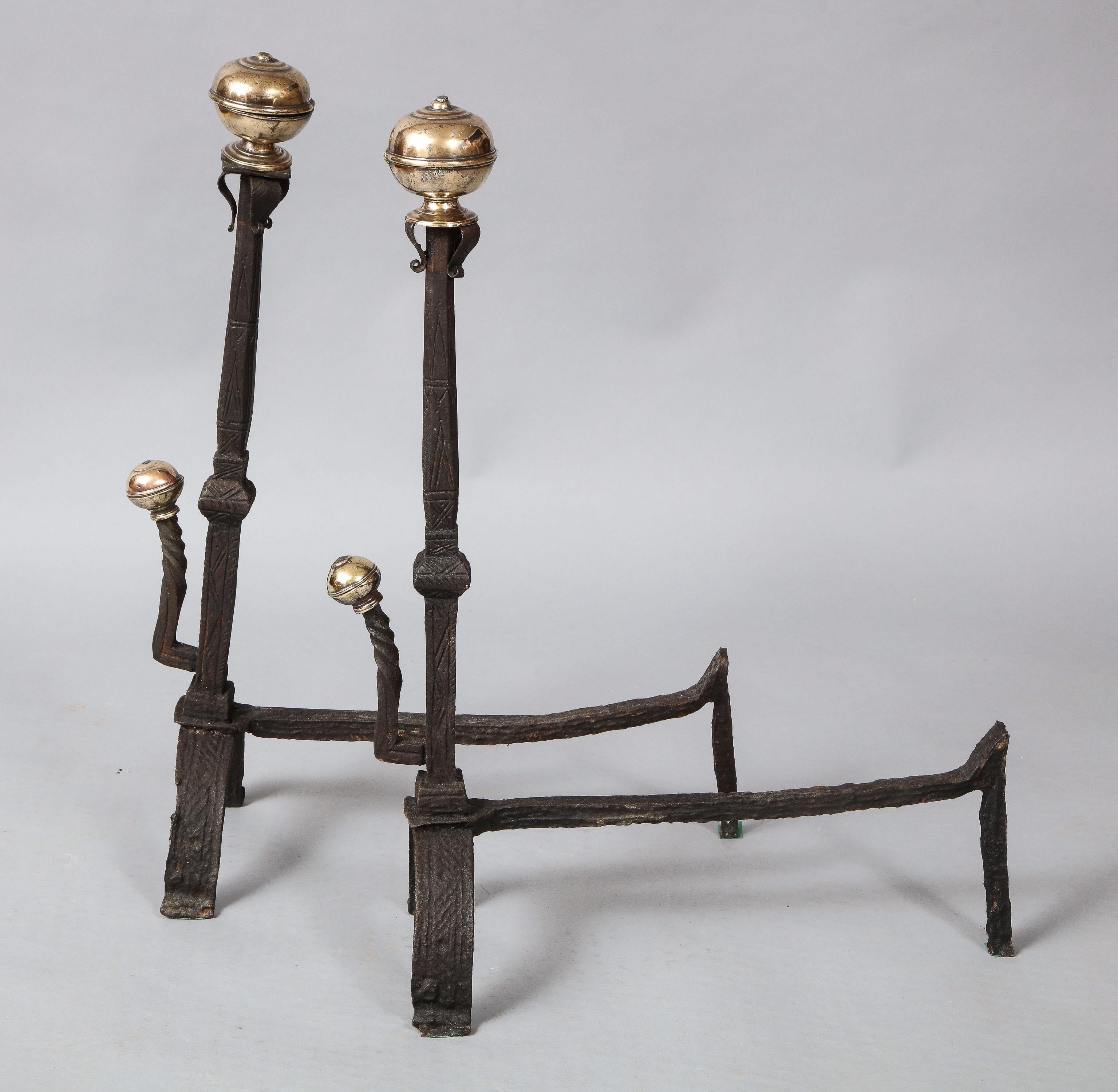 Bronze Pair of Mixed Metal Andirons