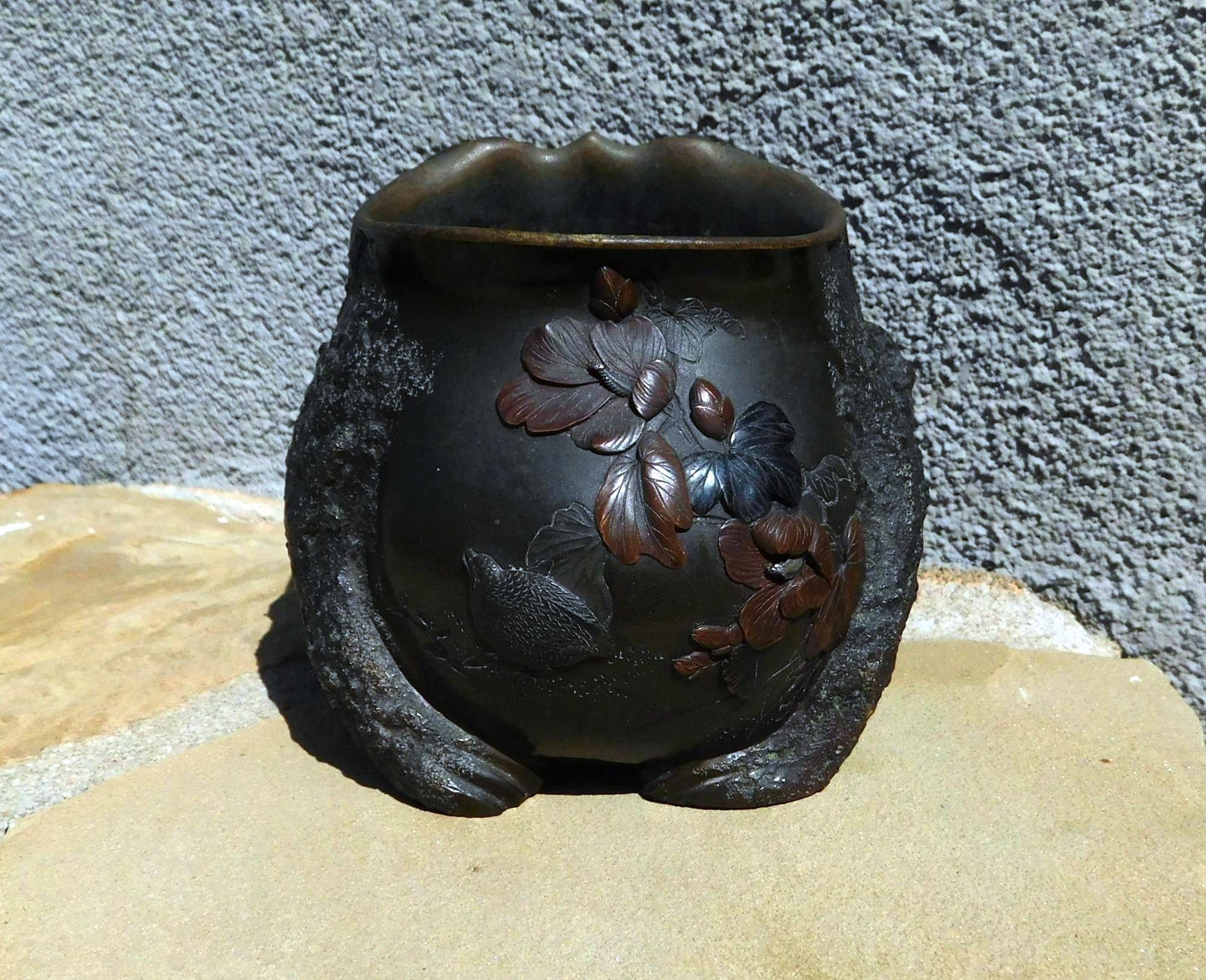 Pair of Mixed Metal Bronze Japanese Meiji Period Toad Brush Pots For Sale 2