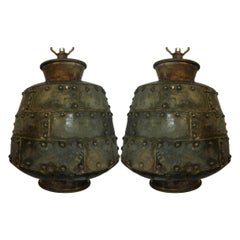 Pair of Mixed Metal Hammered Table Lamps