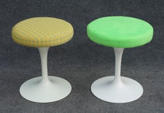 Pair of Mixed Upholstery Eero Saarinen Tulip Swivel Stools by Knoll Studio