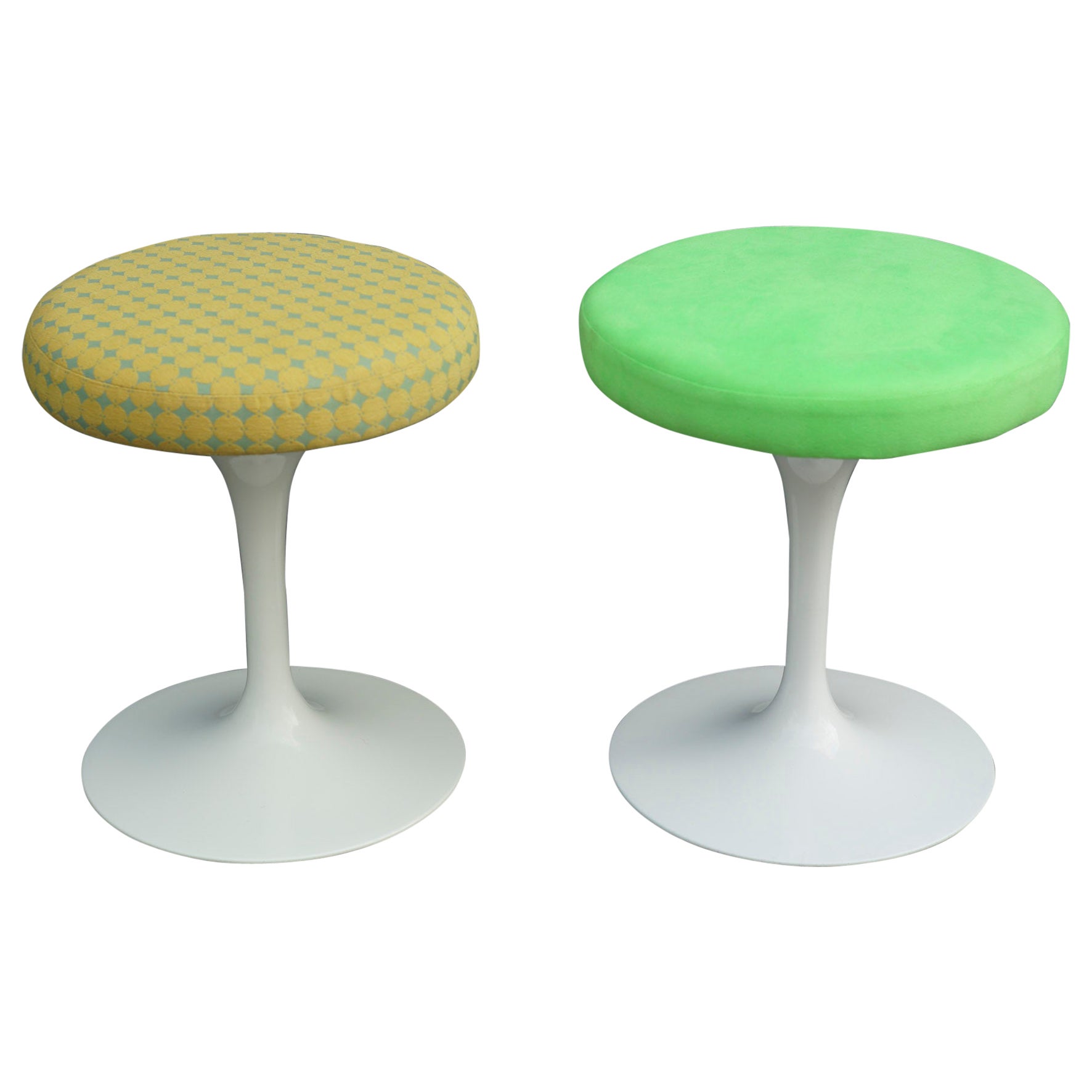 Pair of Mixed Upholstery Eero Saarinen Tulip Swivel Stools by Knoll Studio
