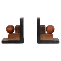 Vintage Pair of Mixed Wood Art Deco Bookends