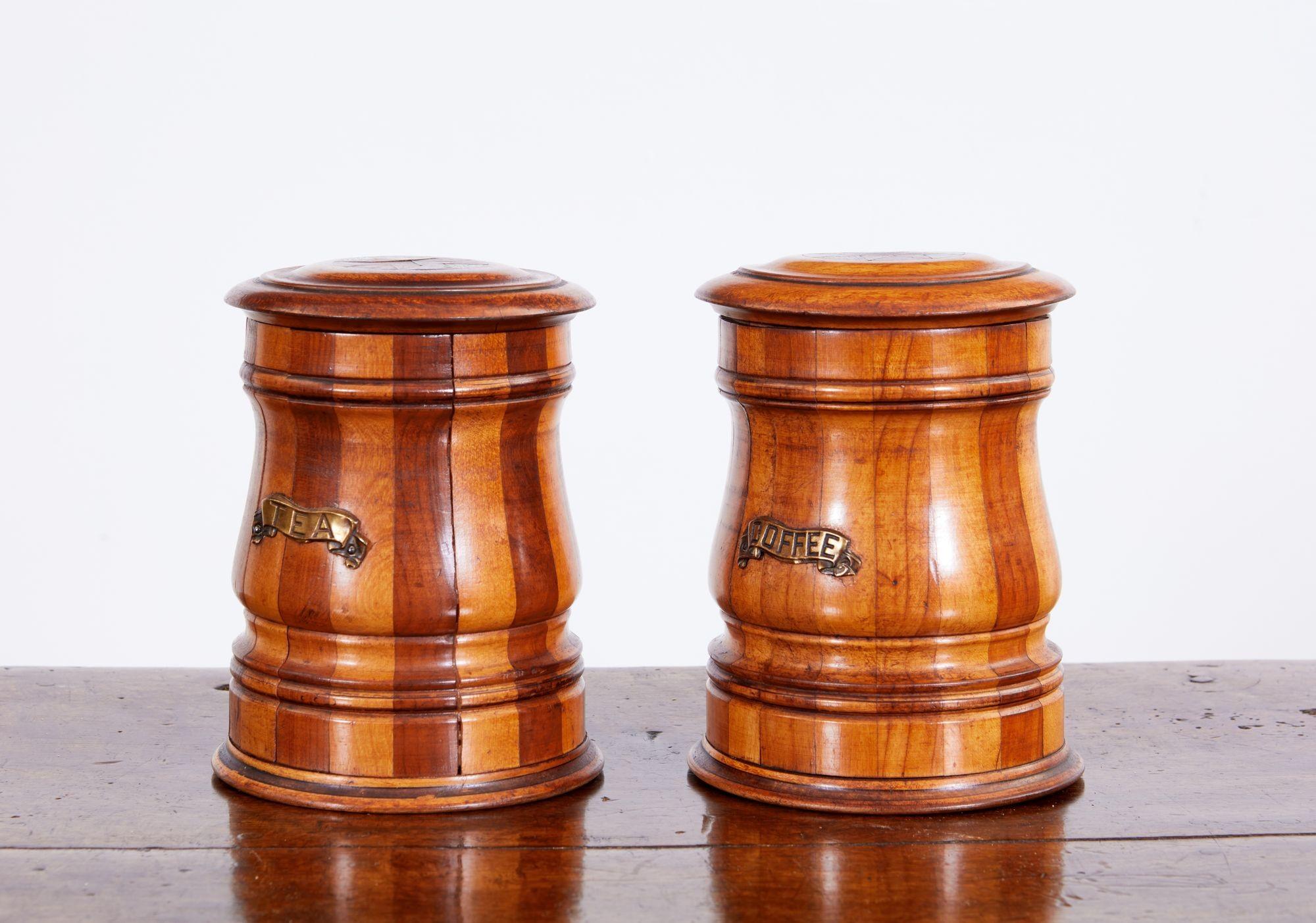 Victorian Pair of Mixed Wood Tea and Coffee Vessels For Sale