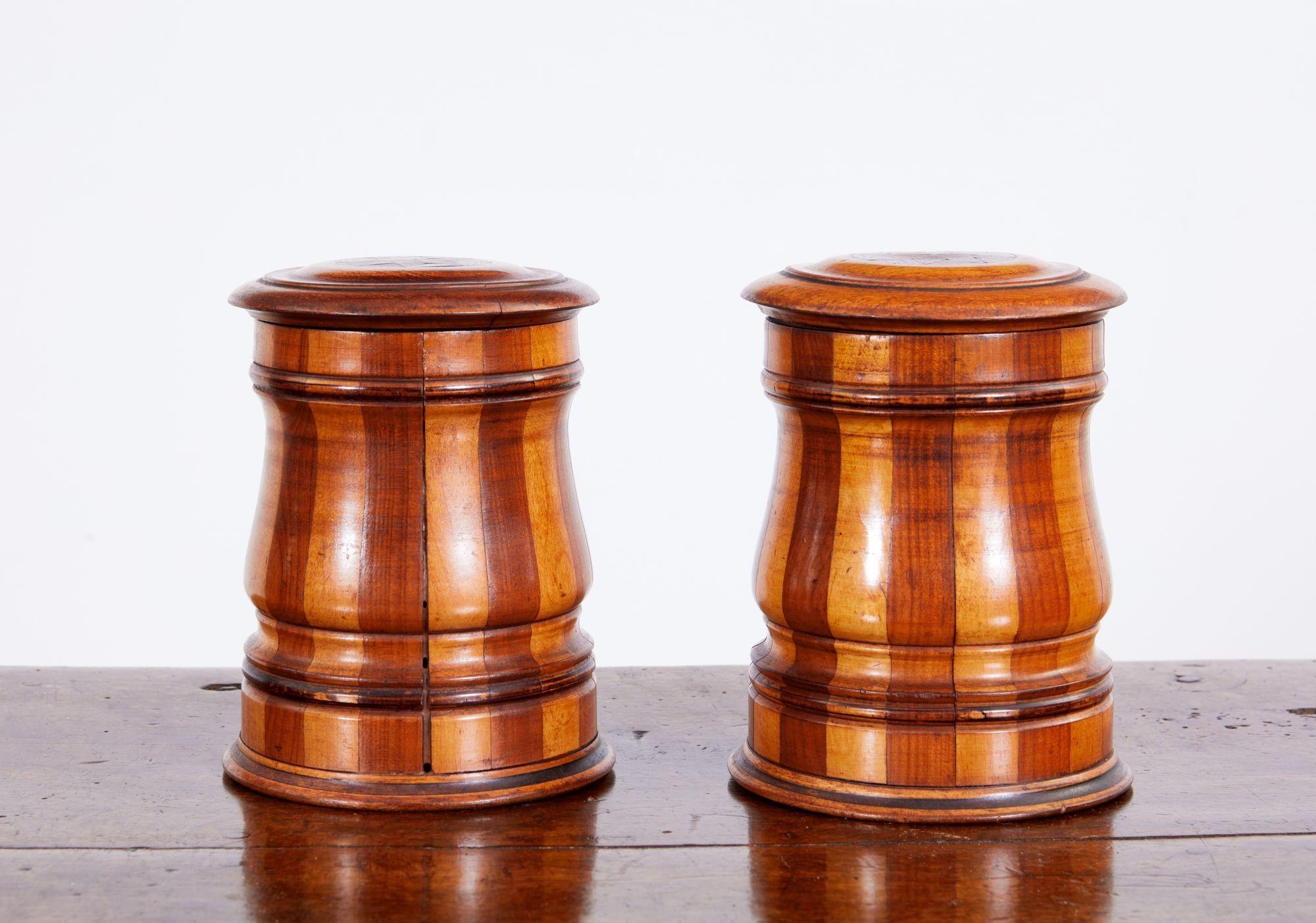 Pair of Mixed Wood Tea and Coffee Vessels In Good Condition For Sale In Greenwich, CT