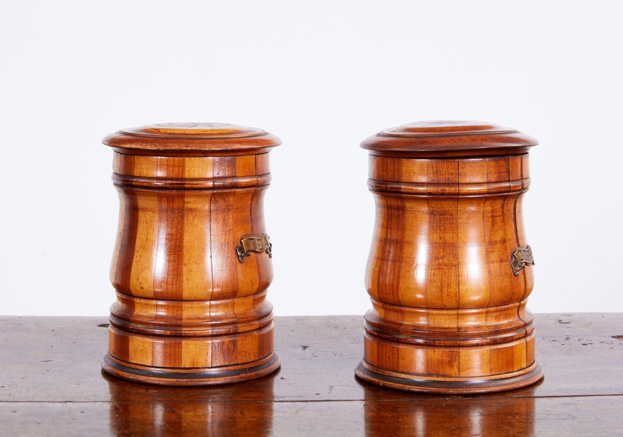 19th Century Pair of Mixed Wood Tea and Coffee Vessels For Sale