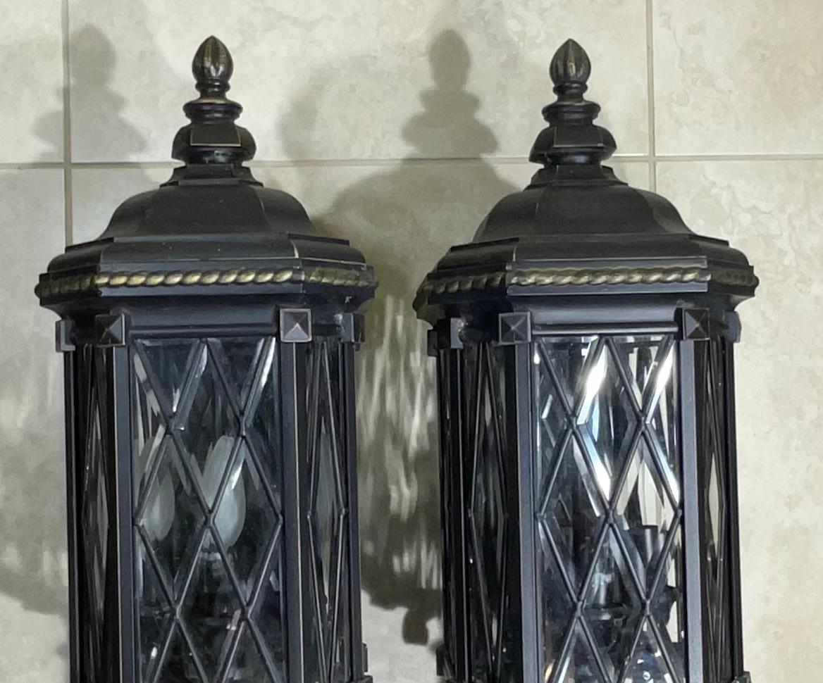 Contemporary Pair Of Mizner Style Cast Aluminum Wall Sconces For Sale