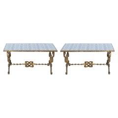 Vintage Pair of Mizner Style Cocktail Tables with Tiled Tops