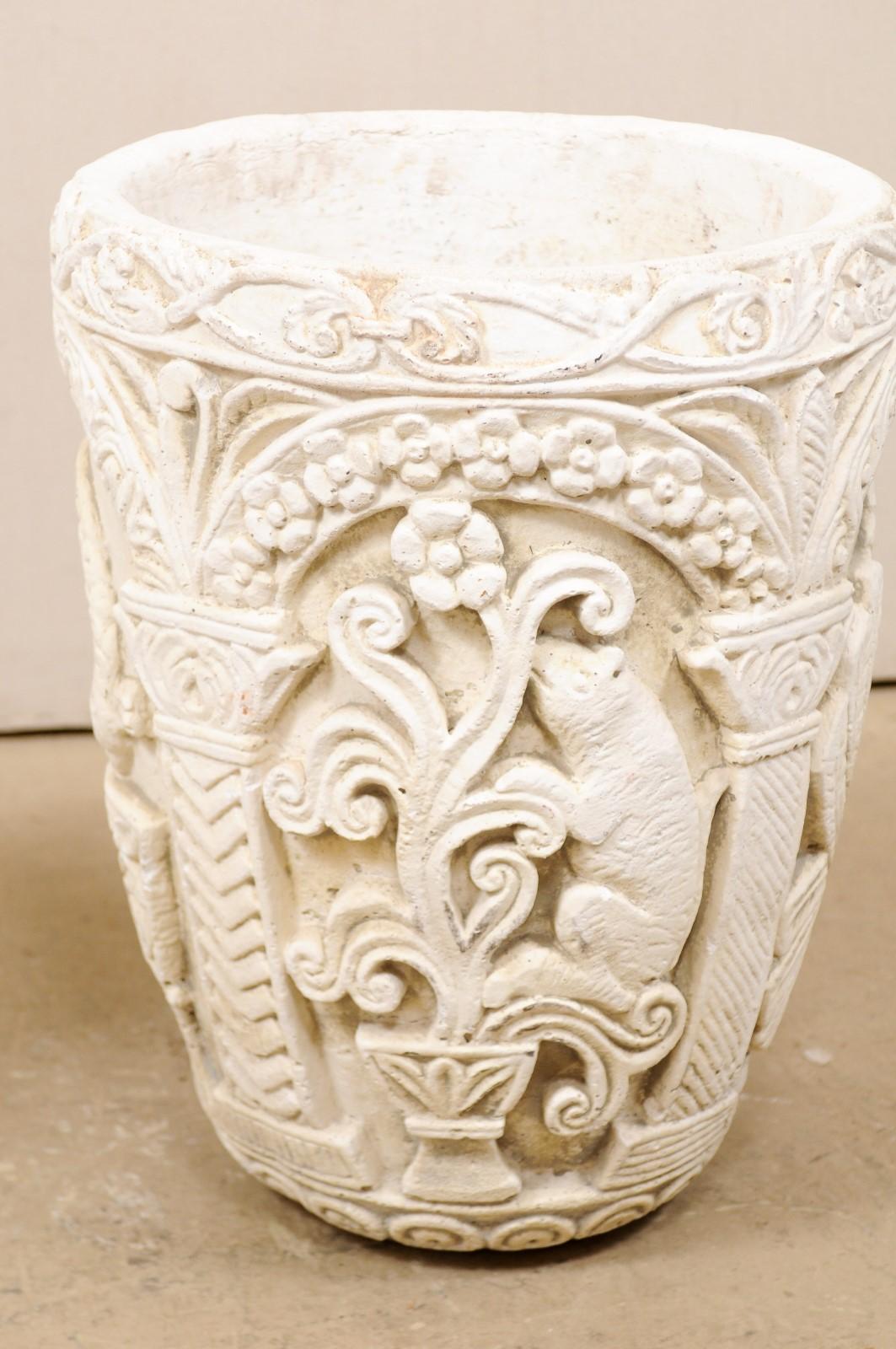 Pair of Mizner-Style Richly Decorated Cast-Stone Planters, 2+ Ft Tall 4
