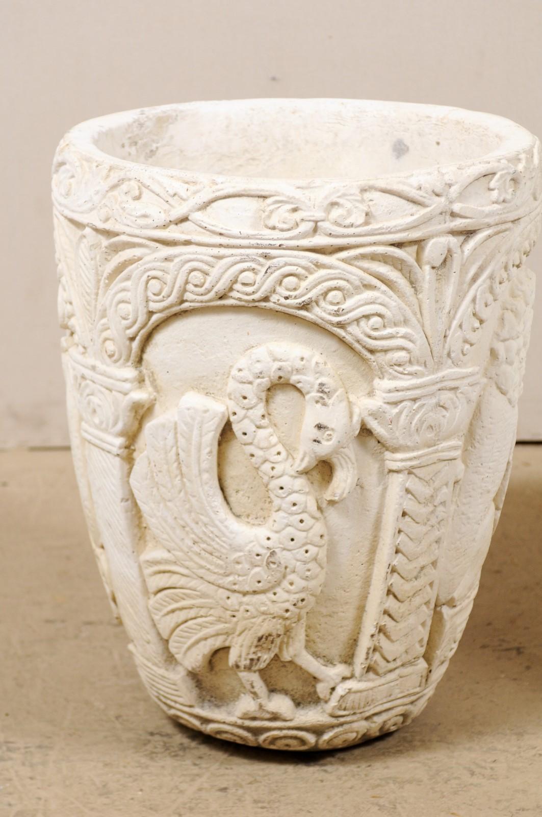 Pair of Mizner-Style Richly Decorated Cast-Stone Planters, 2+ Ft Tall In Good Condition In Atlanta, GA