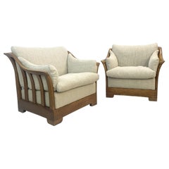 Pair of Mobil Girgi Armchairs, Wood and New Upholstery