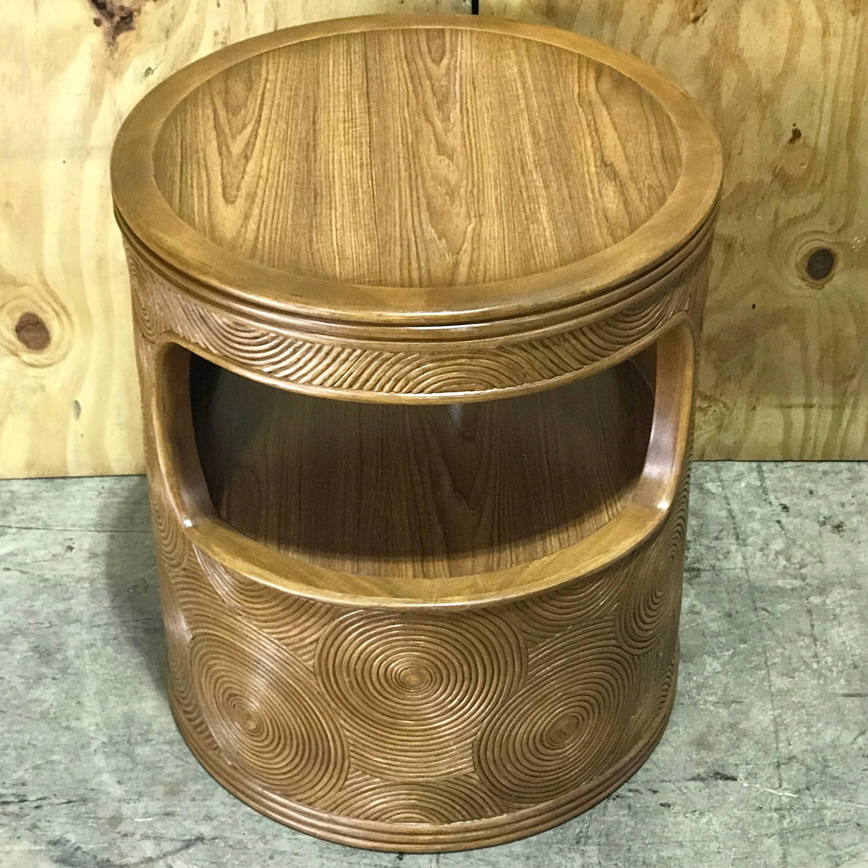Late 20th Century Pair of Mod Bamboo and Reed Round End Tables